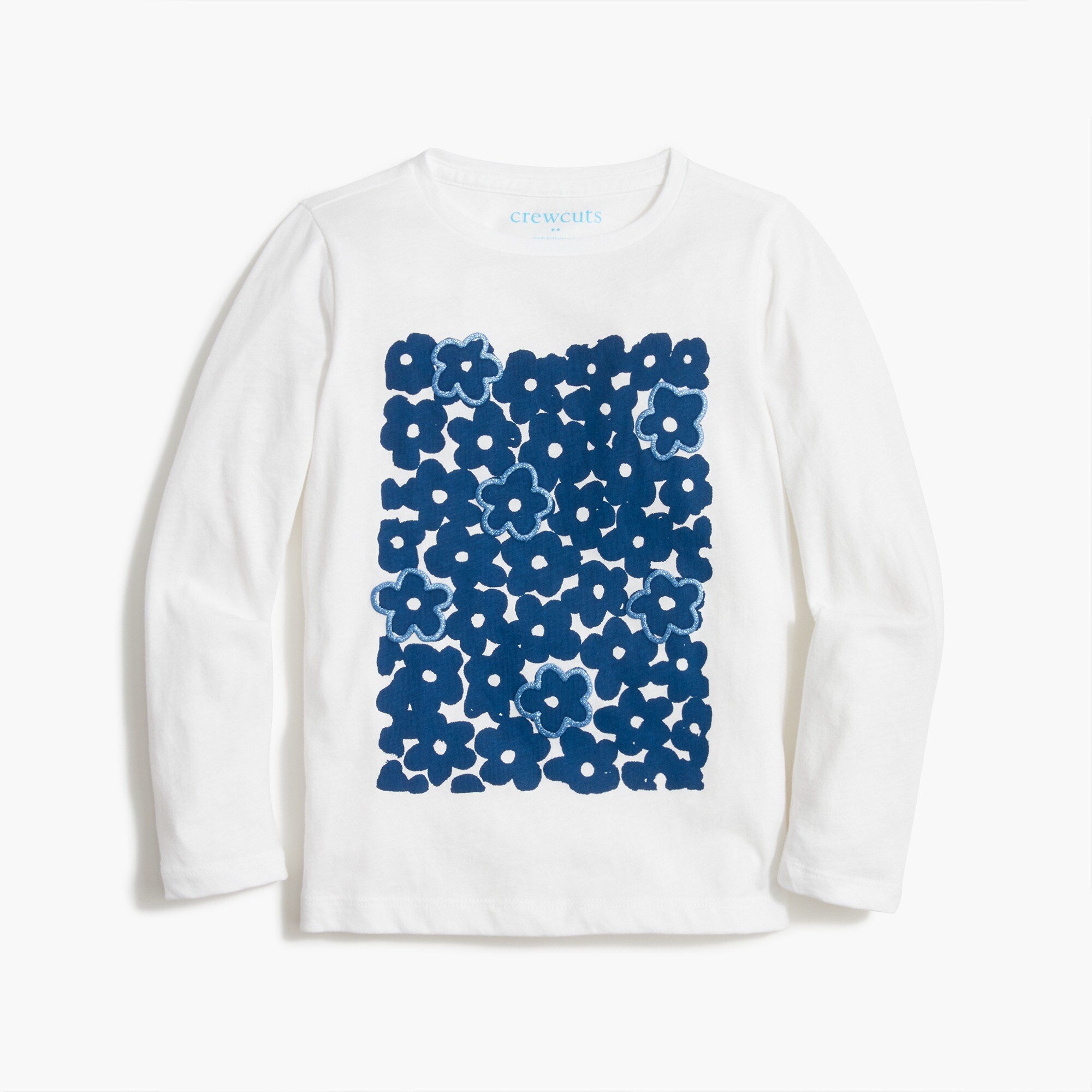 Girls' long-sleeve sparkly flowers graphic tee