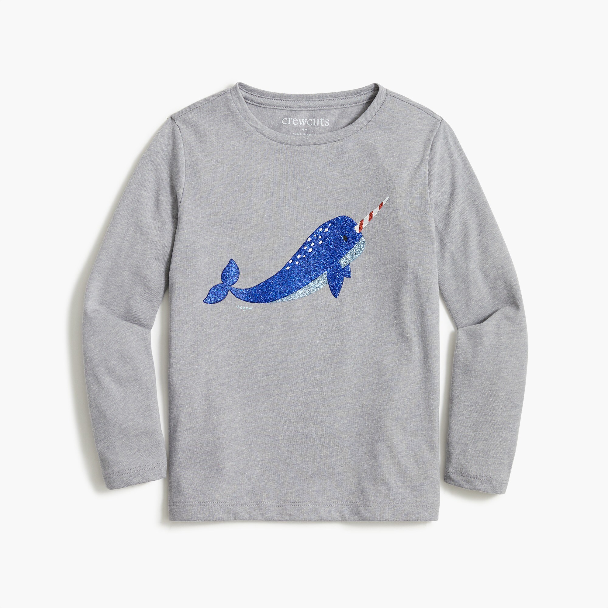 Girls' long-sleeve glitter narwhal graphic tee