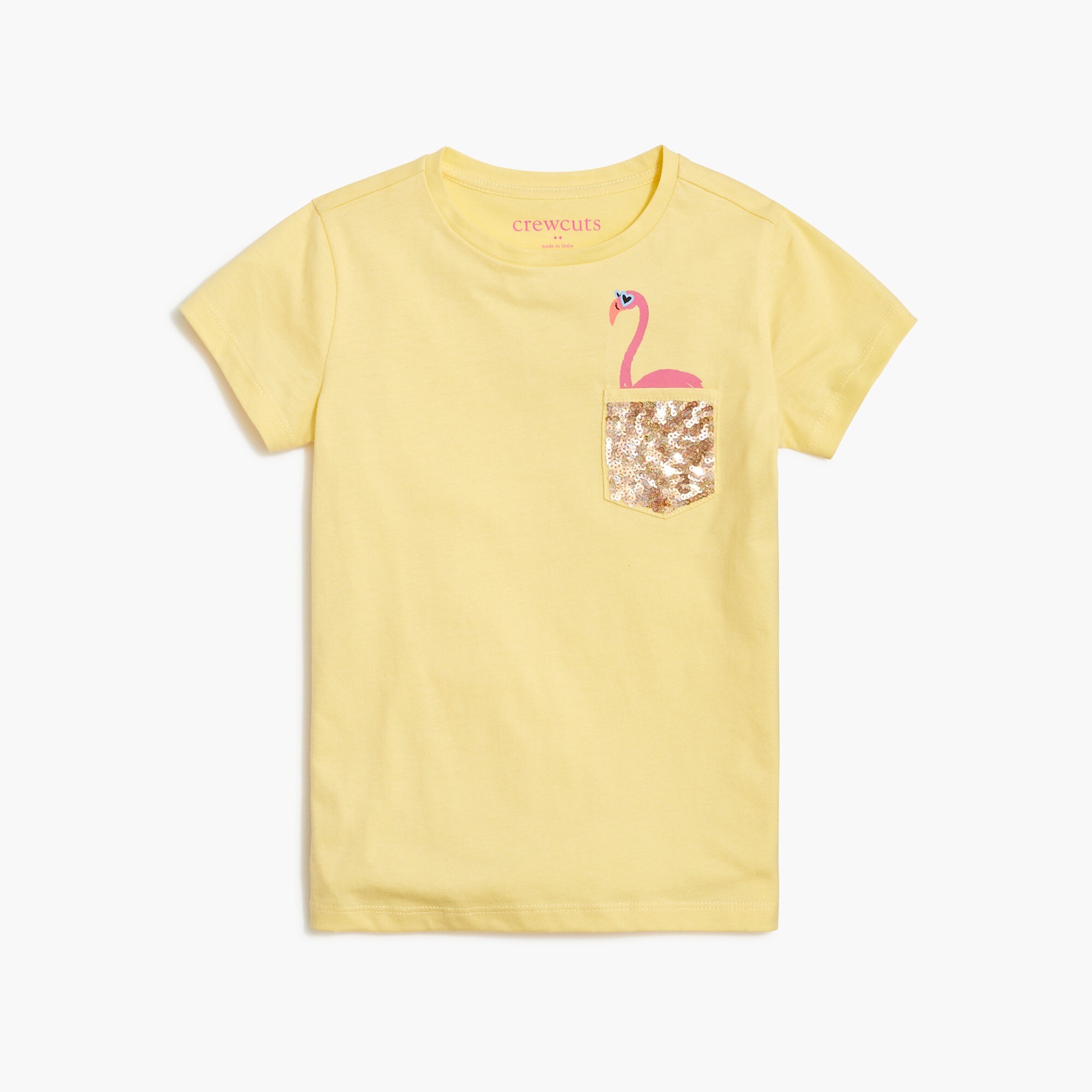 Girls' sequin-pocket flamingo graphic tee