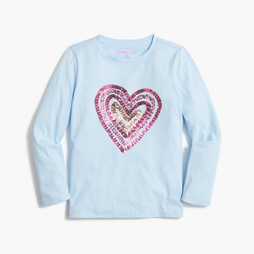 factory: girls&apos; long-sleeve sequin heart graphic tee for girls, right side, view zoomed