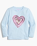 Girls&apos; long-sleeve sequin heart graphic tee
