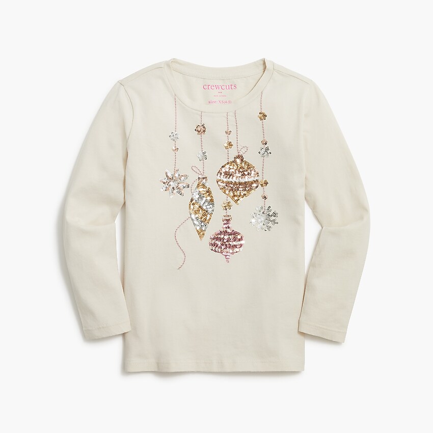 factory: girls&apos; holiday ornament graphic tee with sequins for girls, right side, view zoomed