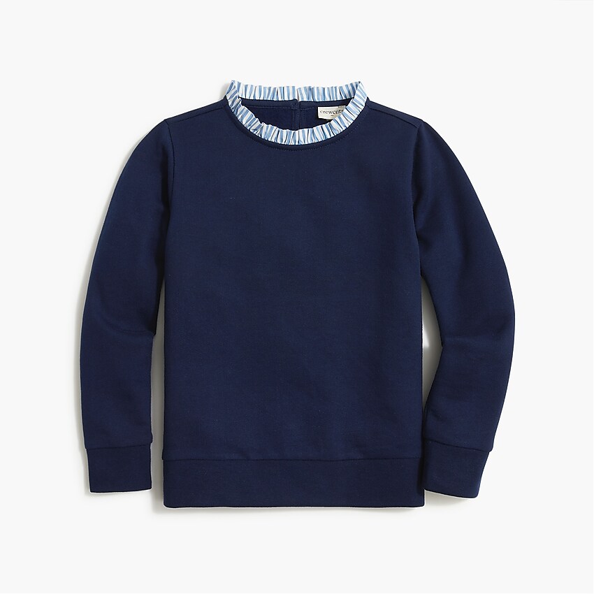factory: girls&apos; mixed-woven ruffleneck sweatshirt for girls, right side, view zoomed