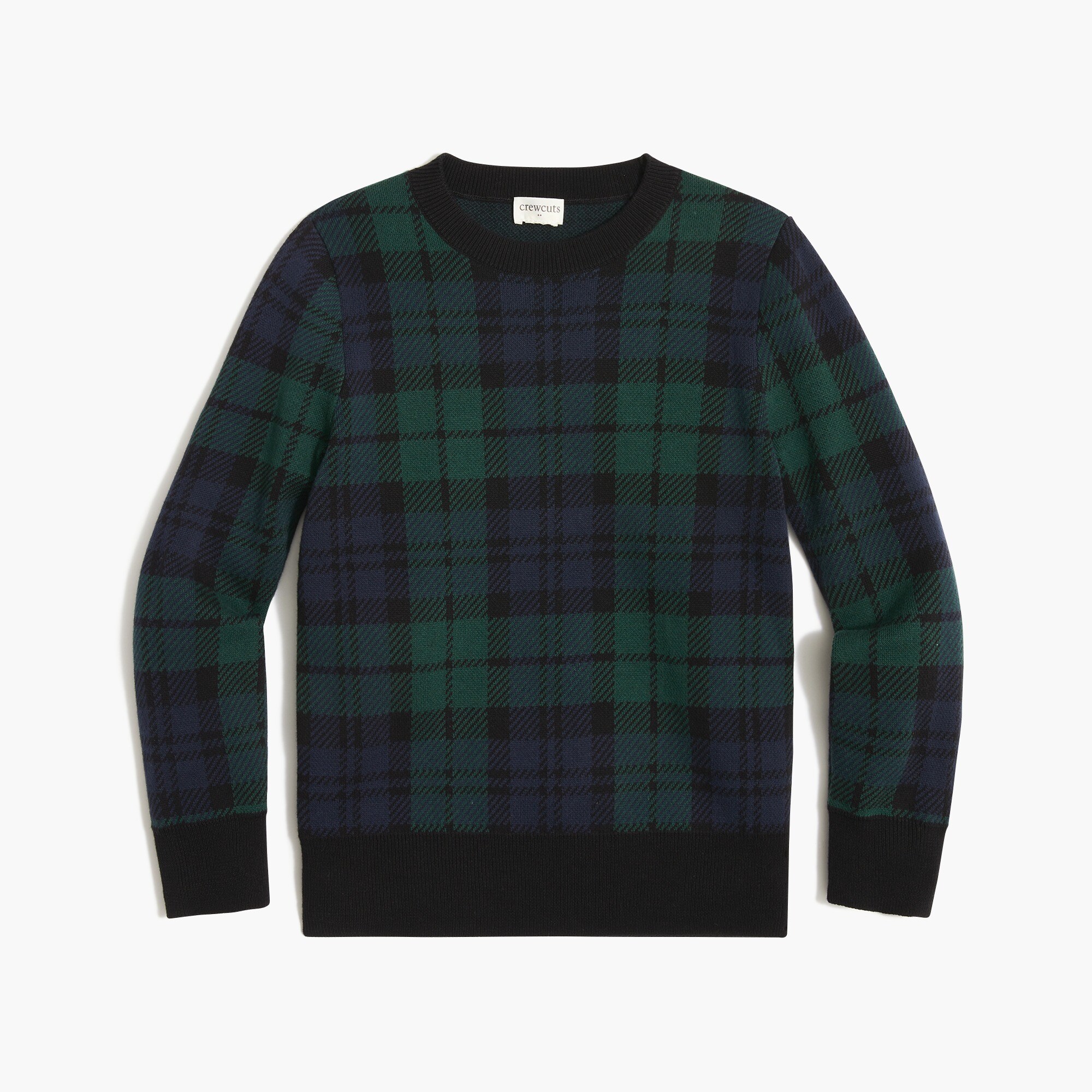 Boys' Black Watch plaid crewneck sweater
