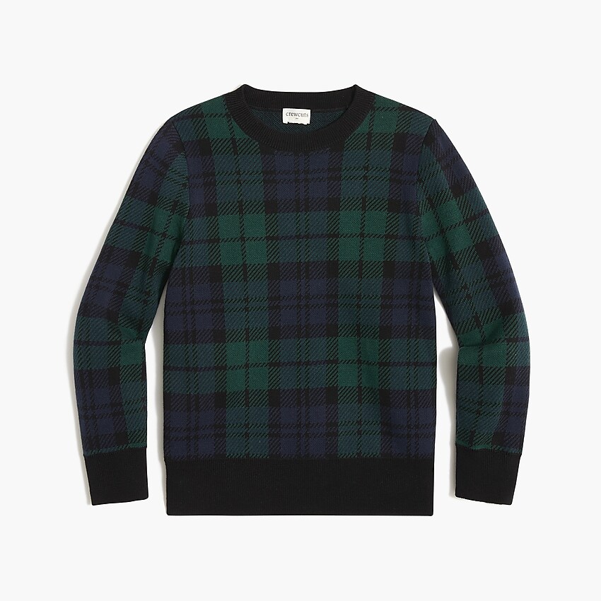 factory: boys&apos; black watch plaid crewneck sweater for boys, right side, view zoomed