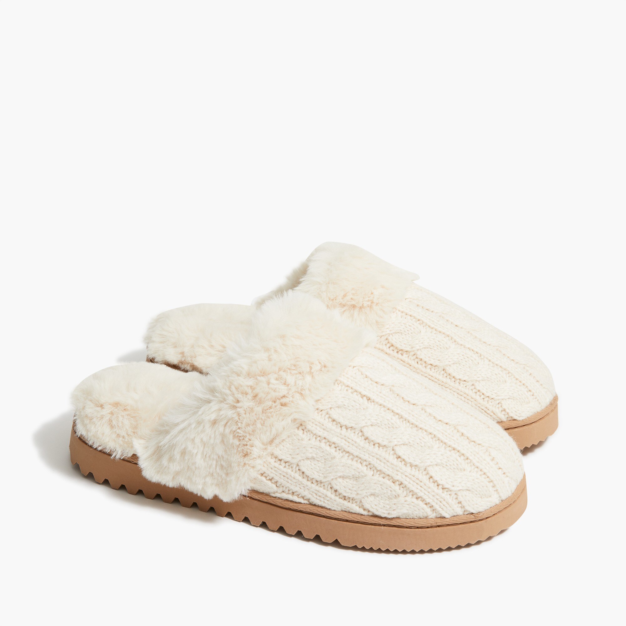 factory: cable-knit scuff slippers for women, right side, view zoomed