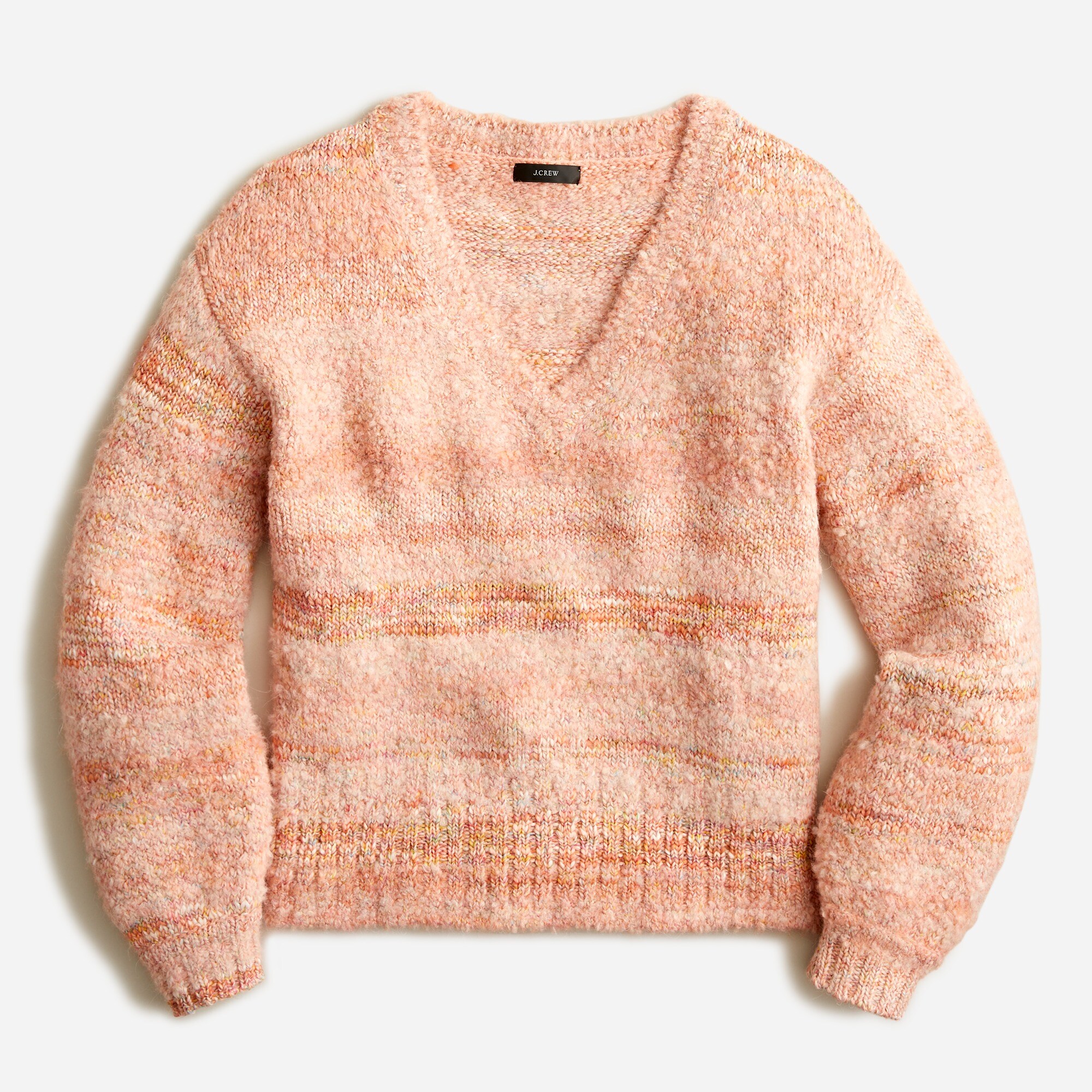 Puff-sleeve V-neck sweater in space dye