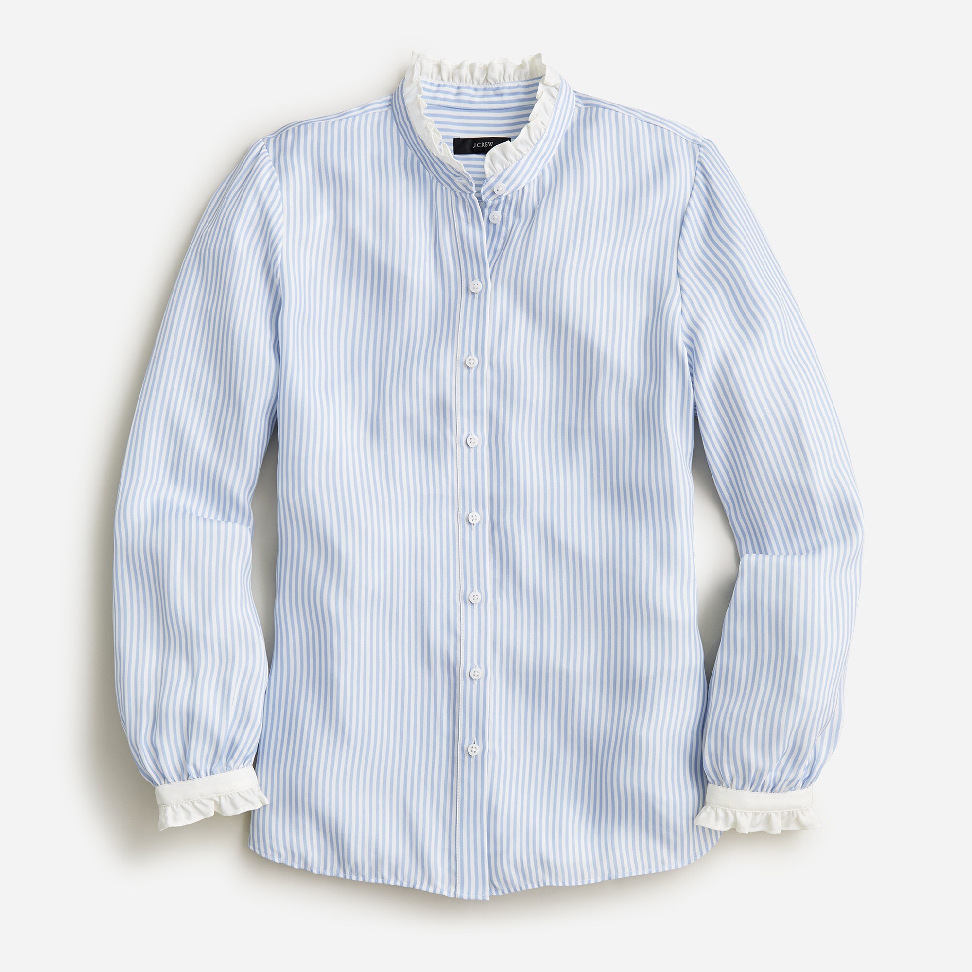  Drapey cupro-blend ruffle-trim shirt in stripe