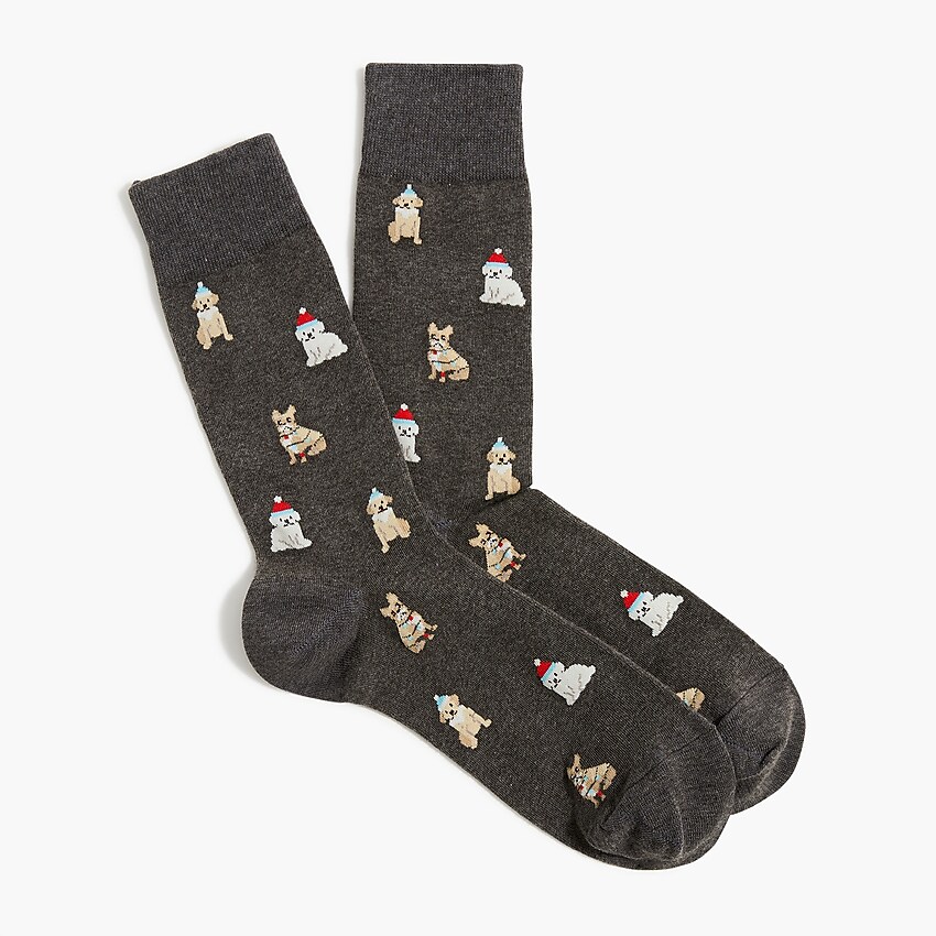 factory: christmas dogs socks for men, right side, view zoomed