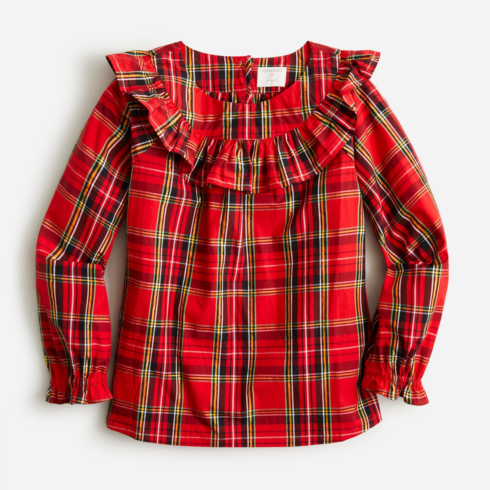  Girls&apos; ruffle cotton poplin top in tartan