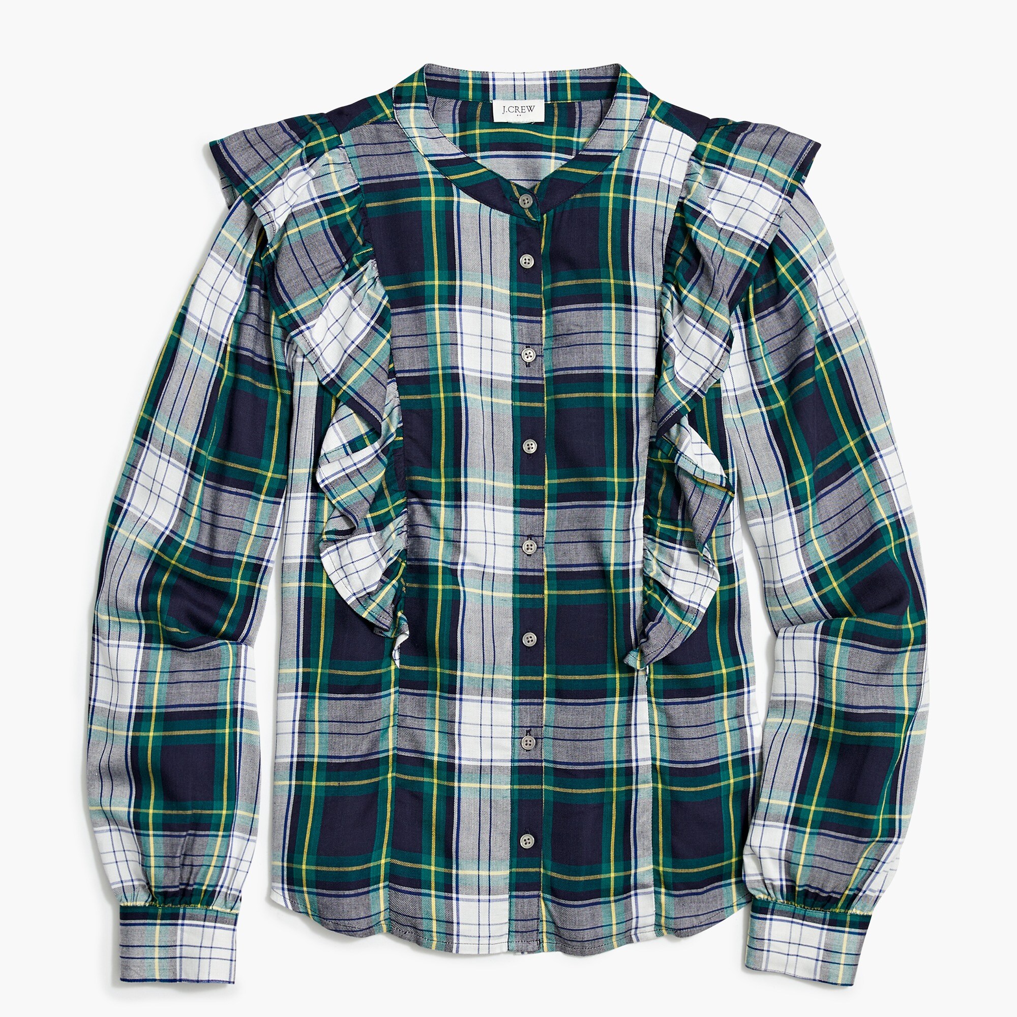 Ruffle button-front top