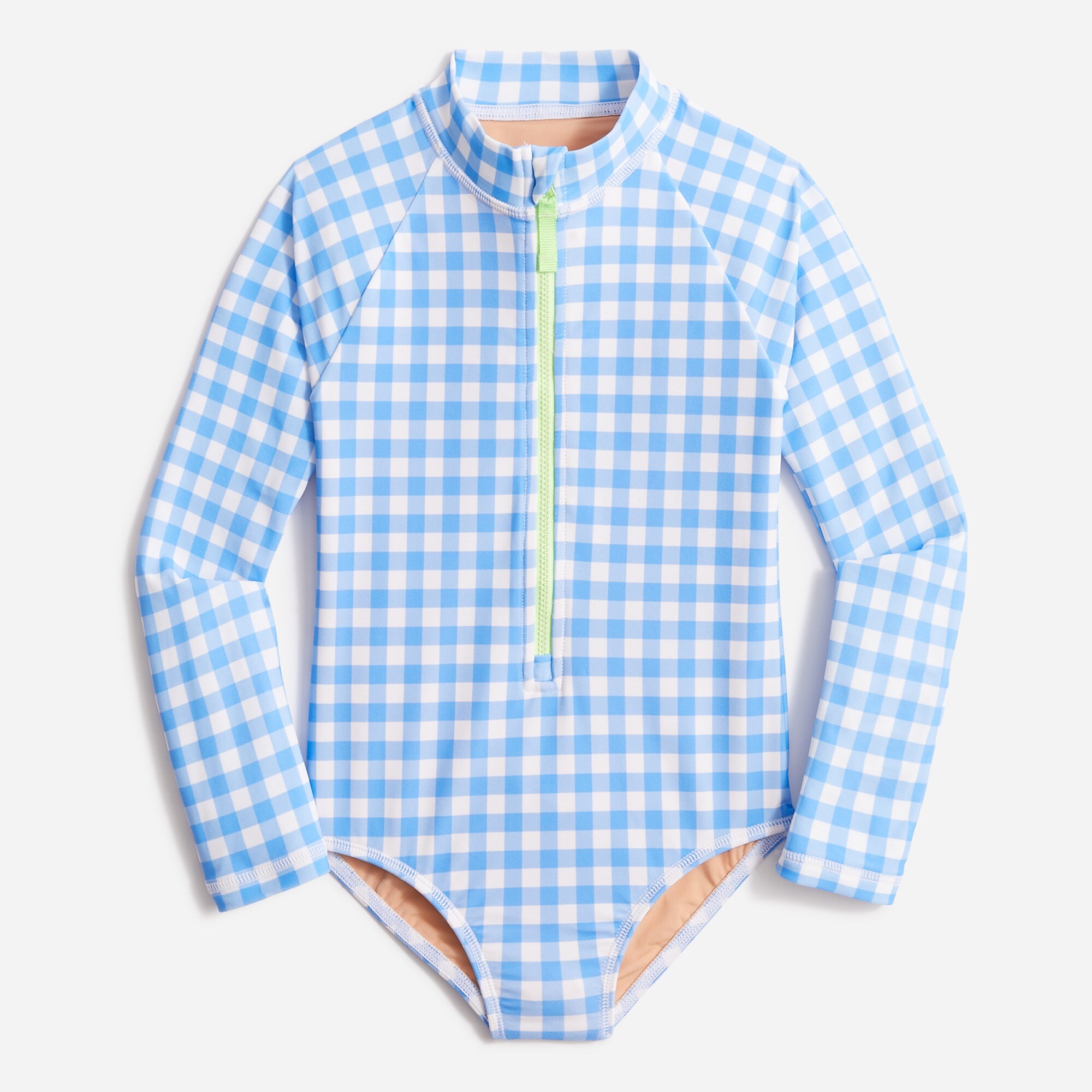 Girls' gingham rash guard swimsuit