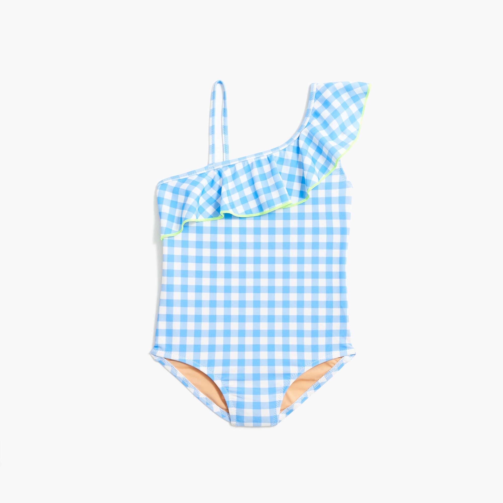 Girls' gingham one-shoulder one-piece swimsuit