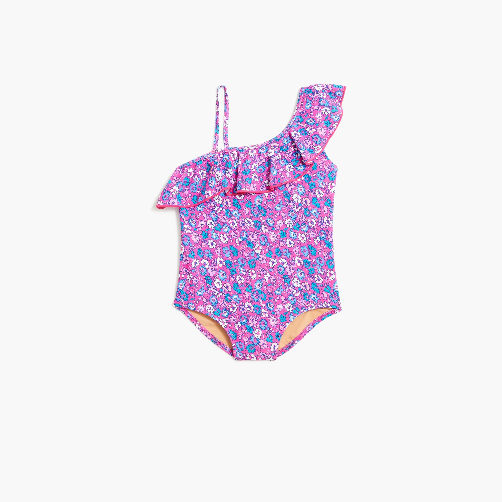 girls' floral one-shoulder one-piece swimsuit for girls