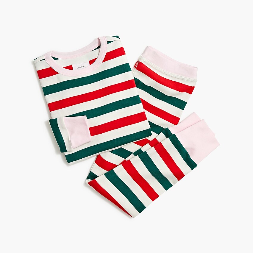 factory: girls&apos; striped ribbed pajama set for girls, right side, view zoomed