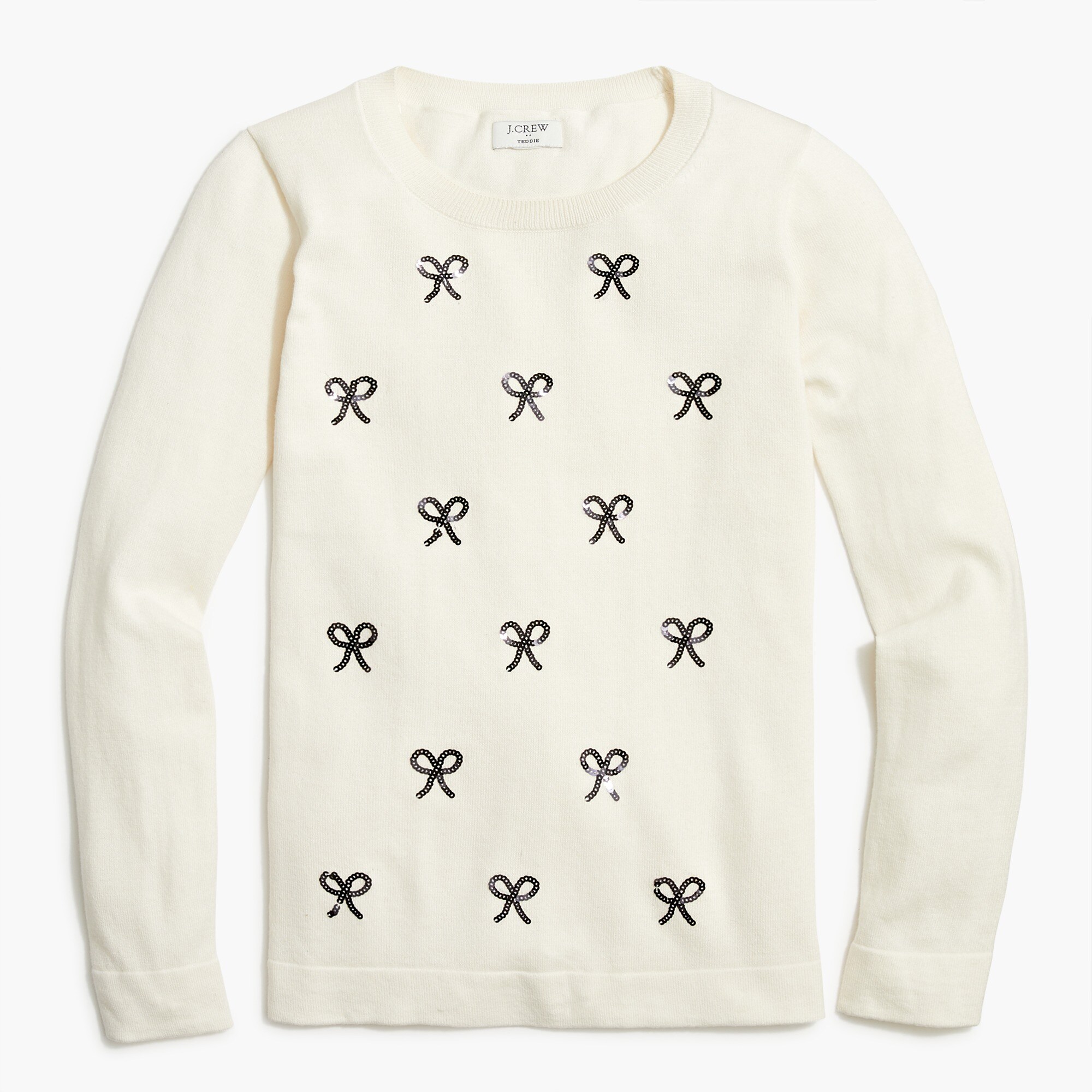 sequin-bow teddie sweater for women