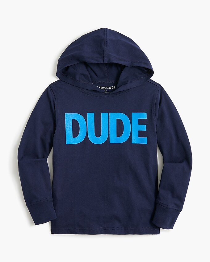 factory: kids&apos; long-sleeve &quot;dude&quot; cotton jersey hooded tee for boys, right side, view zoomed