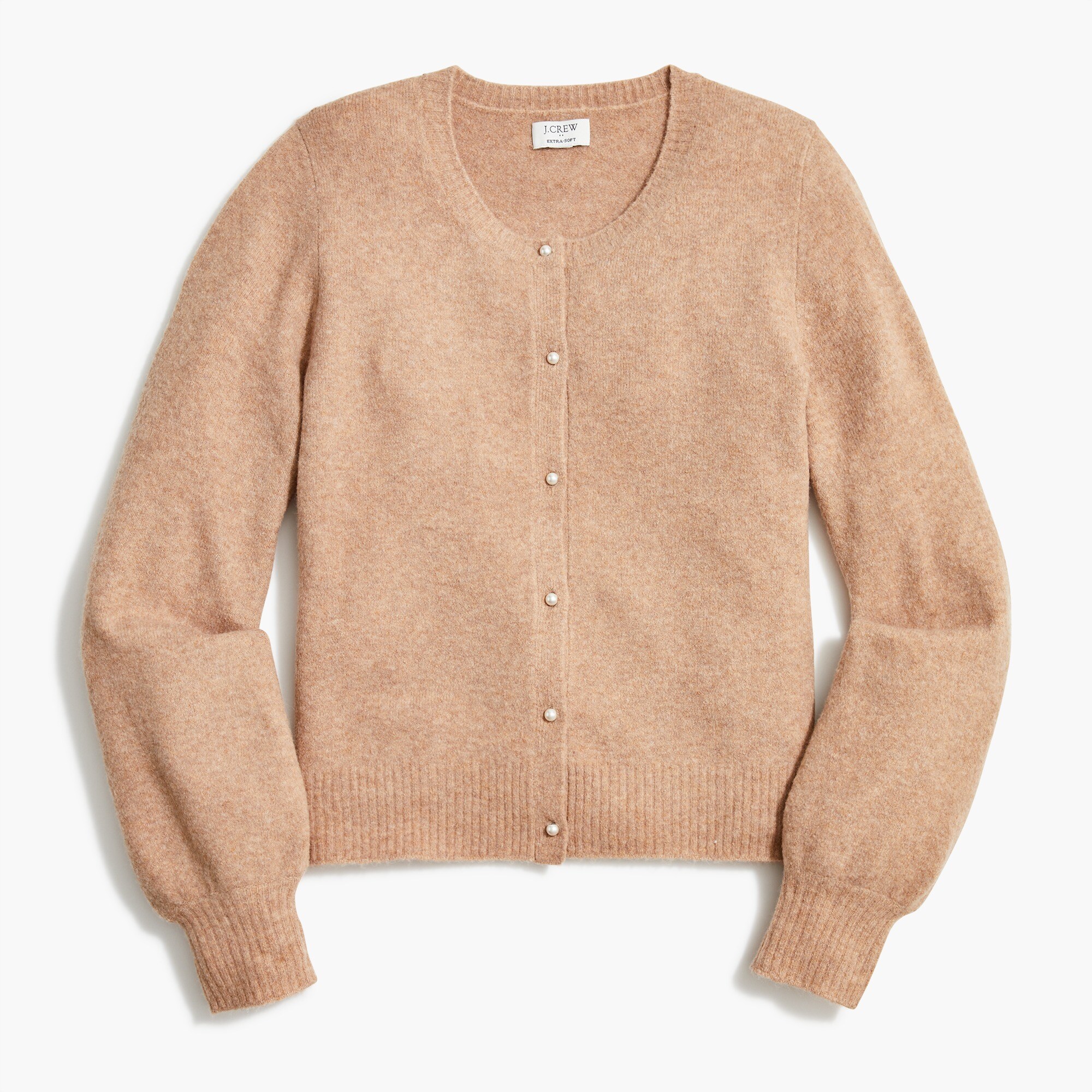 Puff-sleeve cardigan sweater in extra-soft yarn