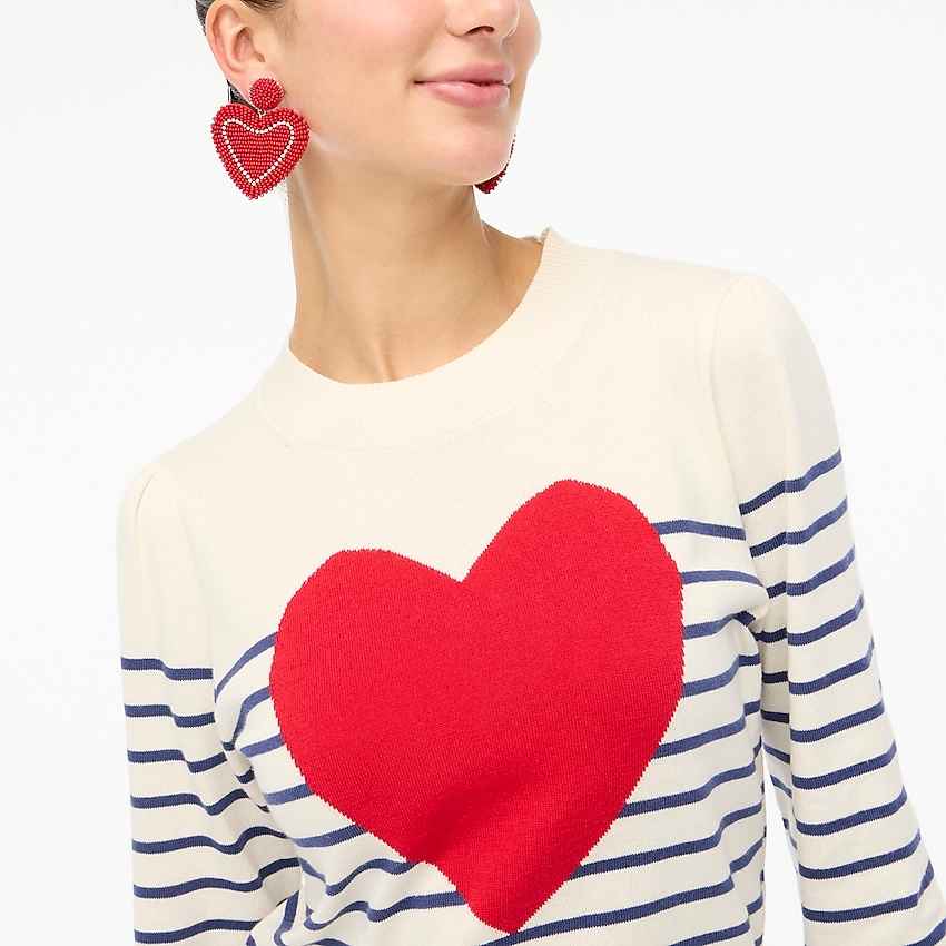 factory: puff-sleeve heart sweater for women, right side, view zoomed