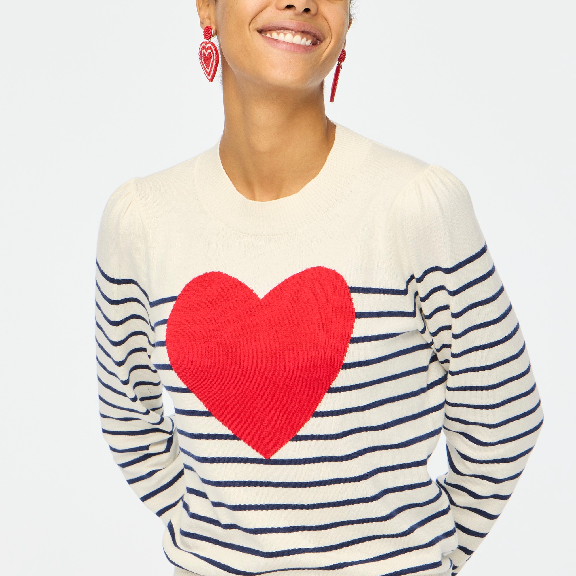 Puff-sleeve heart sweater