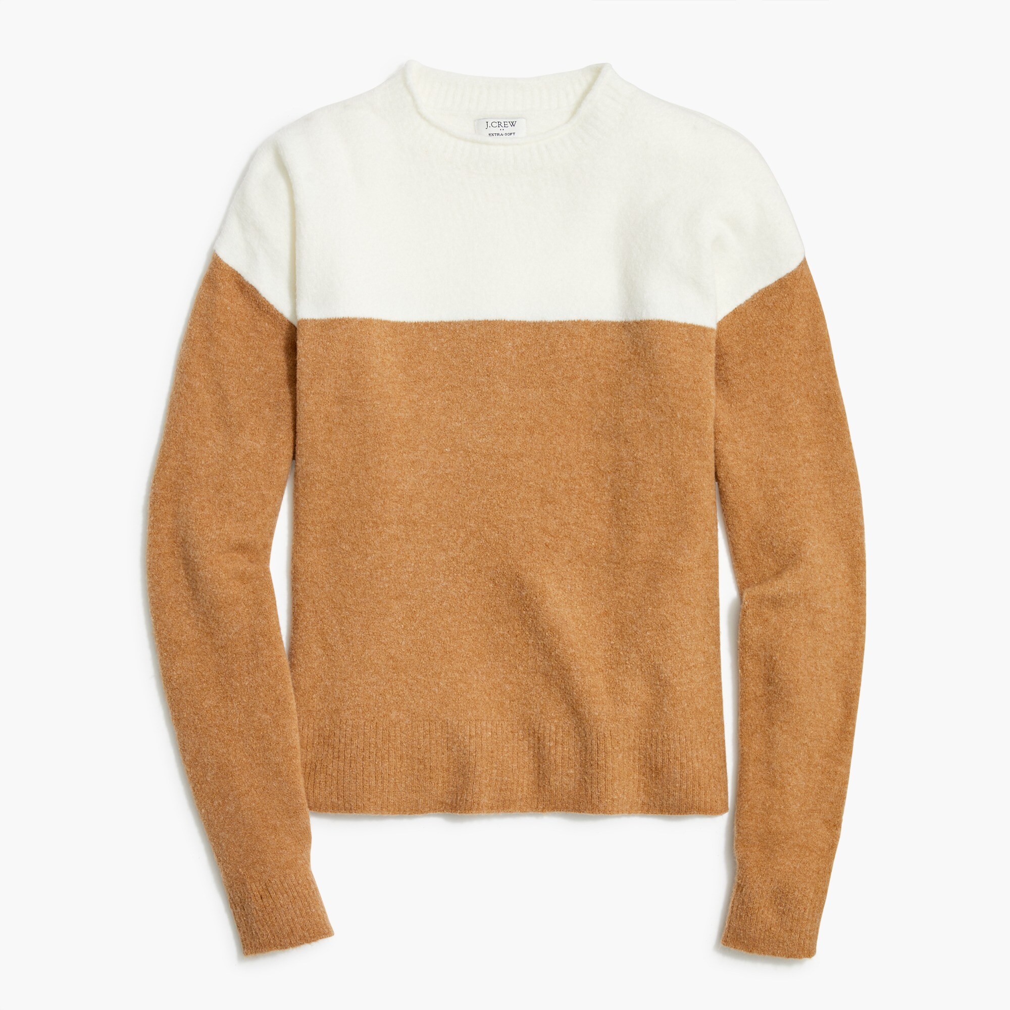 colorblock boxy mockneck sweater in extra-soft yarn for women