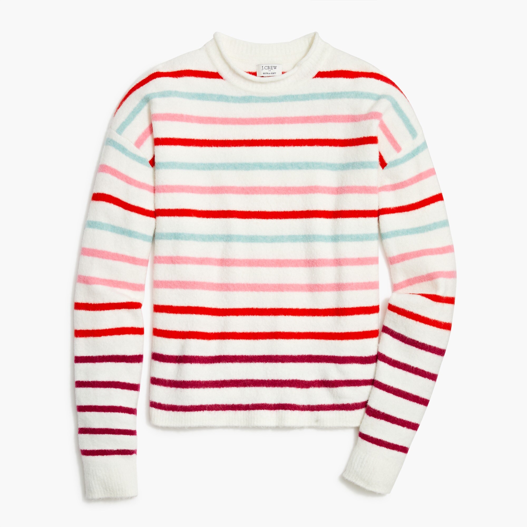 Striped boxy mockneck sweater in extra-soft yarn