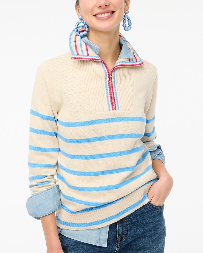 factory: striped half-zip pullover for women, right side, view zoomed
