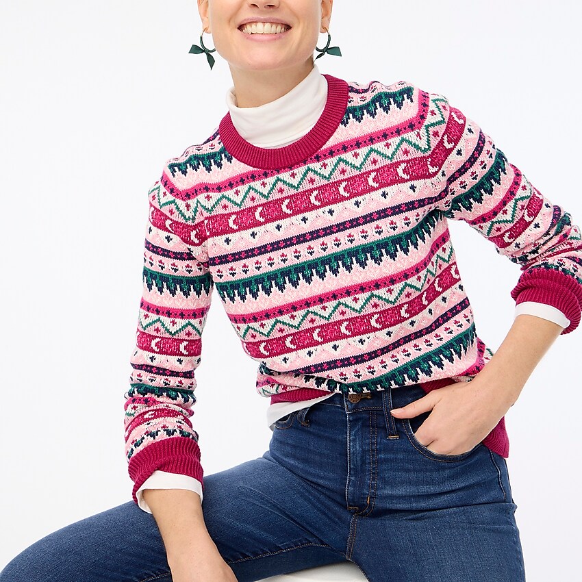 factory: fair isle cotton sweater for women, right side, view zoomed