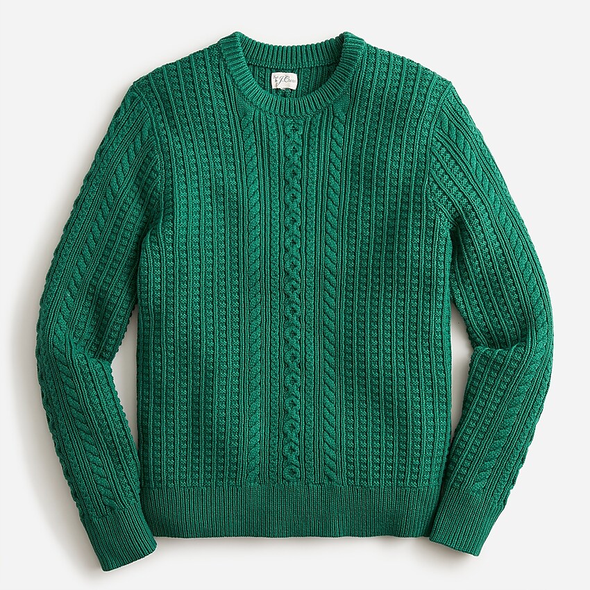 j.crew: cotton cable-knit crewneck sweater for men, right side, view zoomed