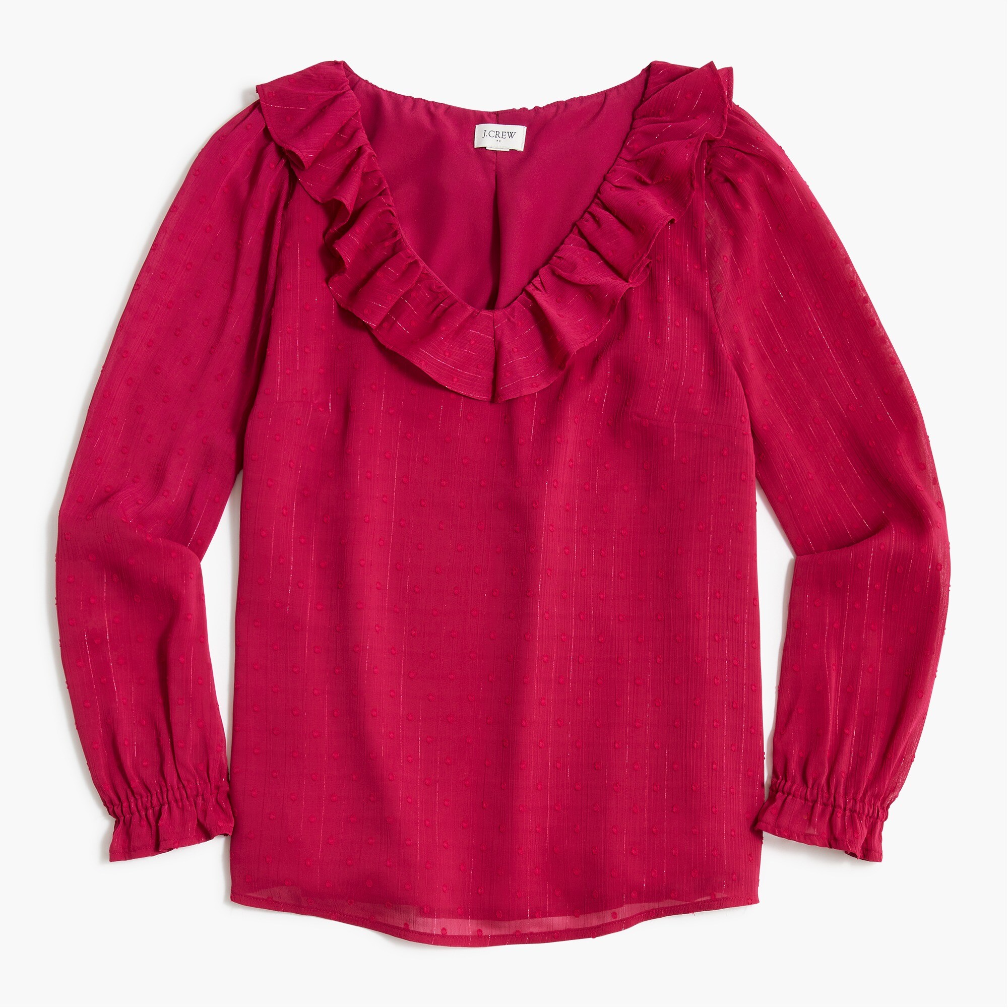 V-neck Shimmery Clip-dot Ruffleneck Top For Women | Factory