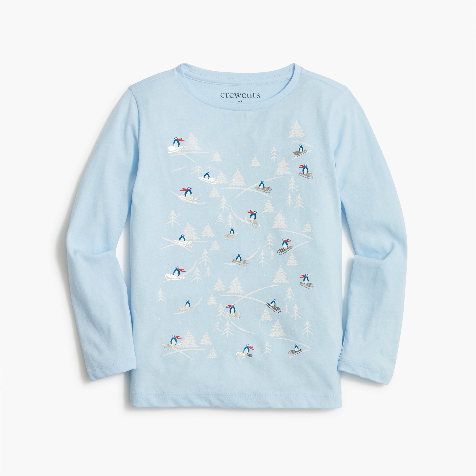 Girls' long-sleeve sledding penguins graphic tee