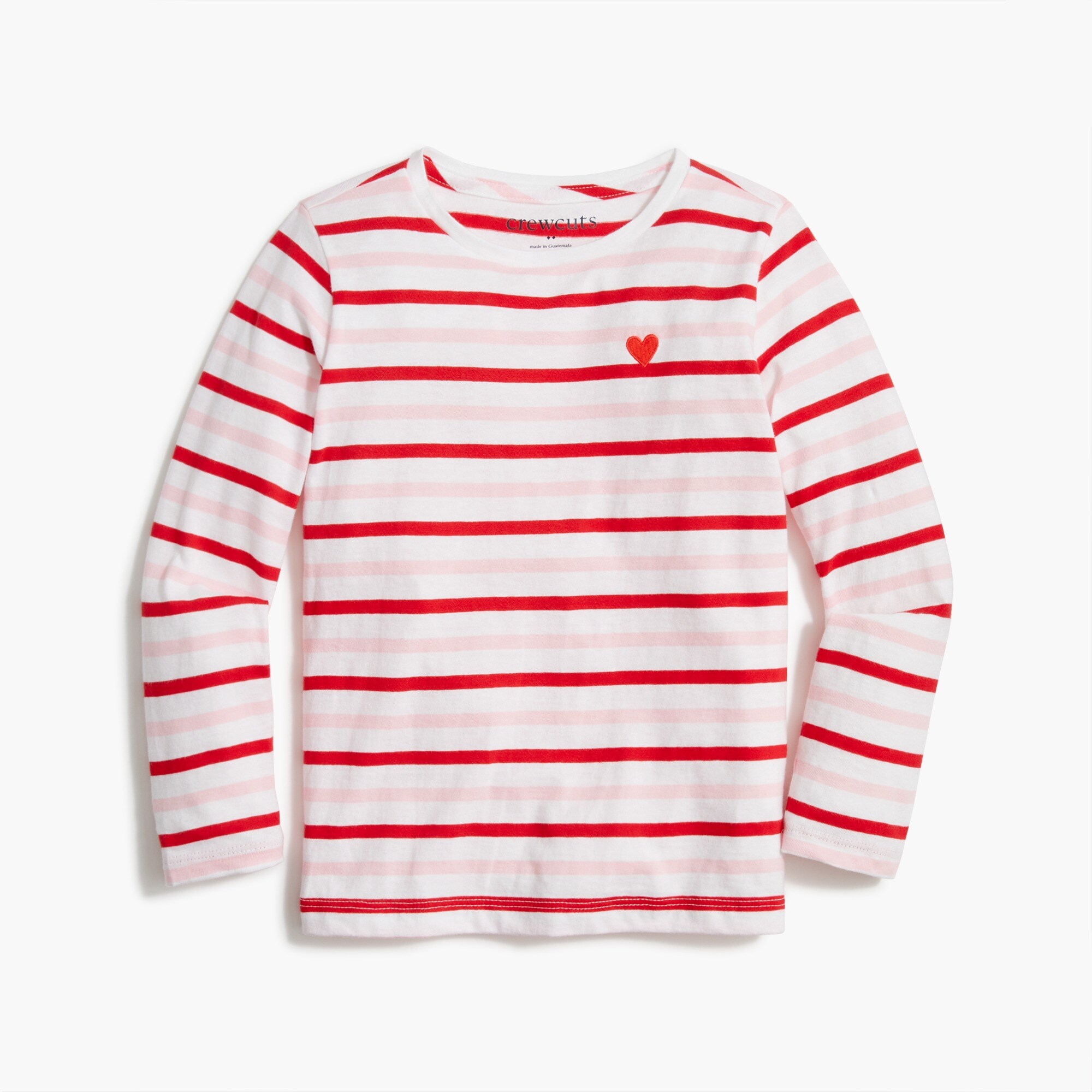 Girls&apos; striped embroidered heart graphic tee