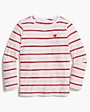 Girls&apos; striped embroidered heart graphic tee