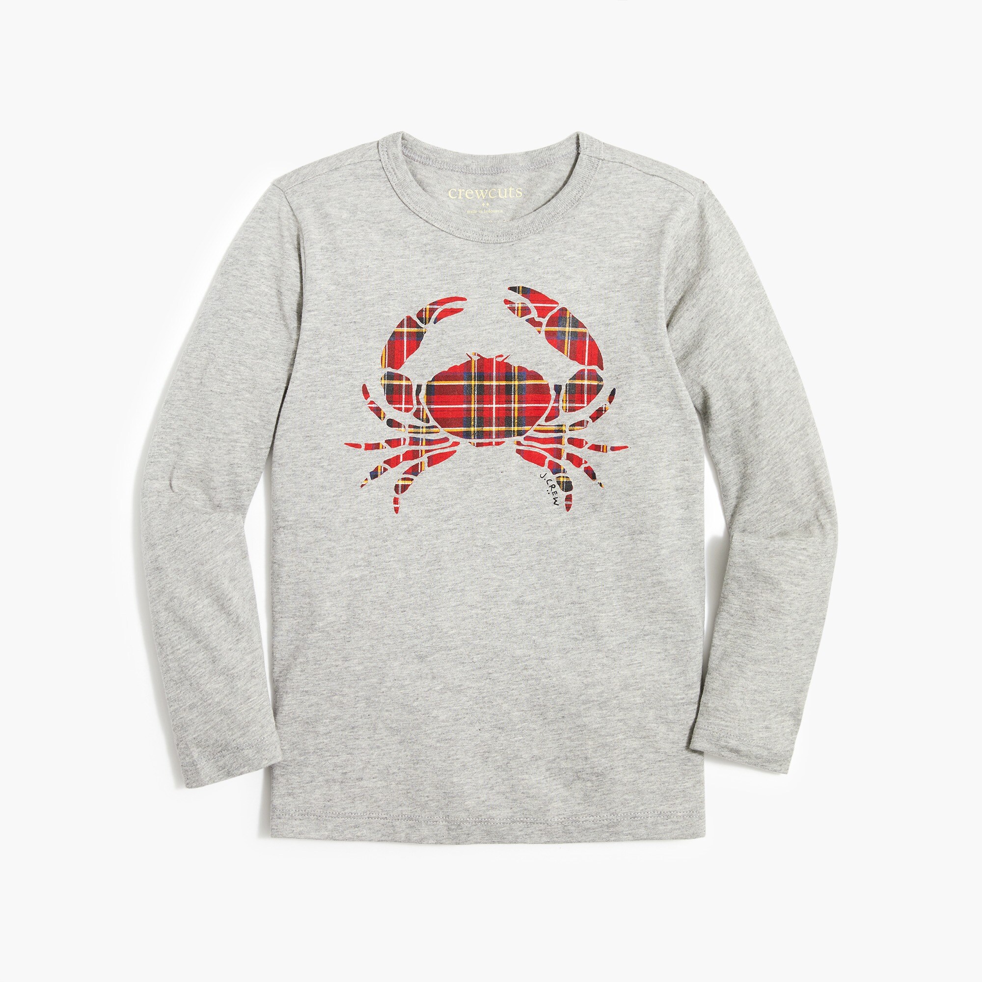 Boys' long-sleeve tartan crab graphic tee