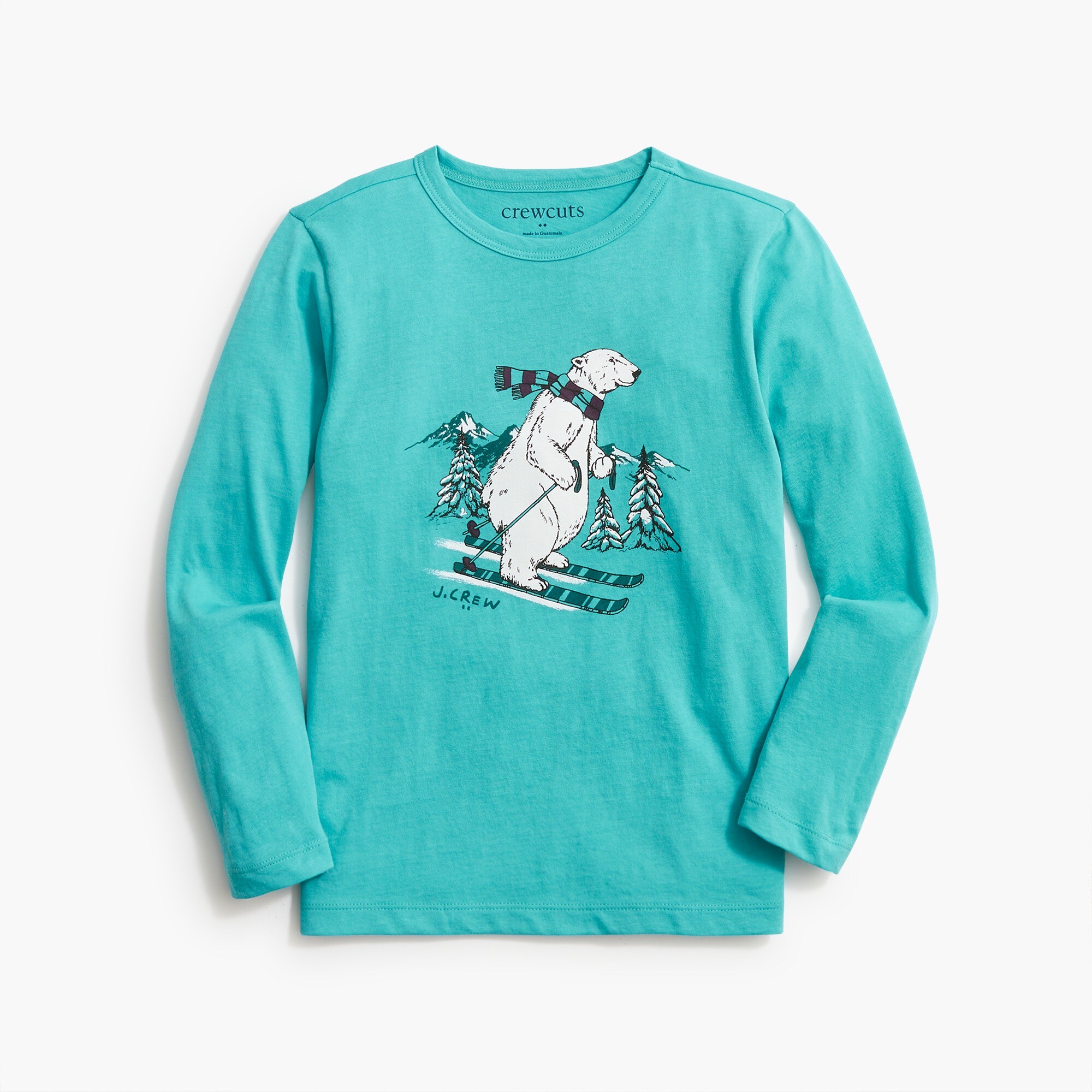 Boys' long-sleeve polar bear skiing graphic tee