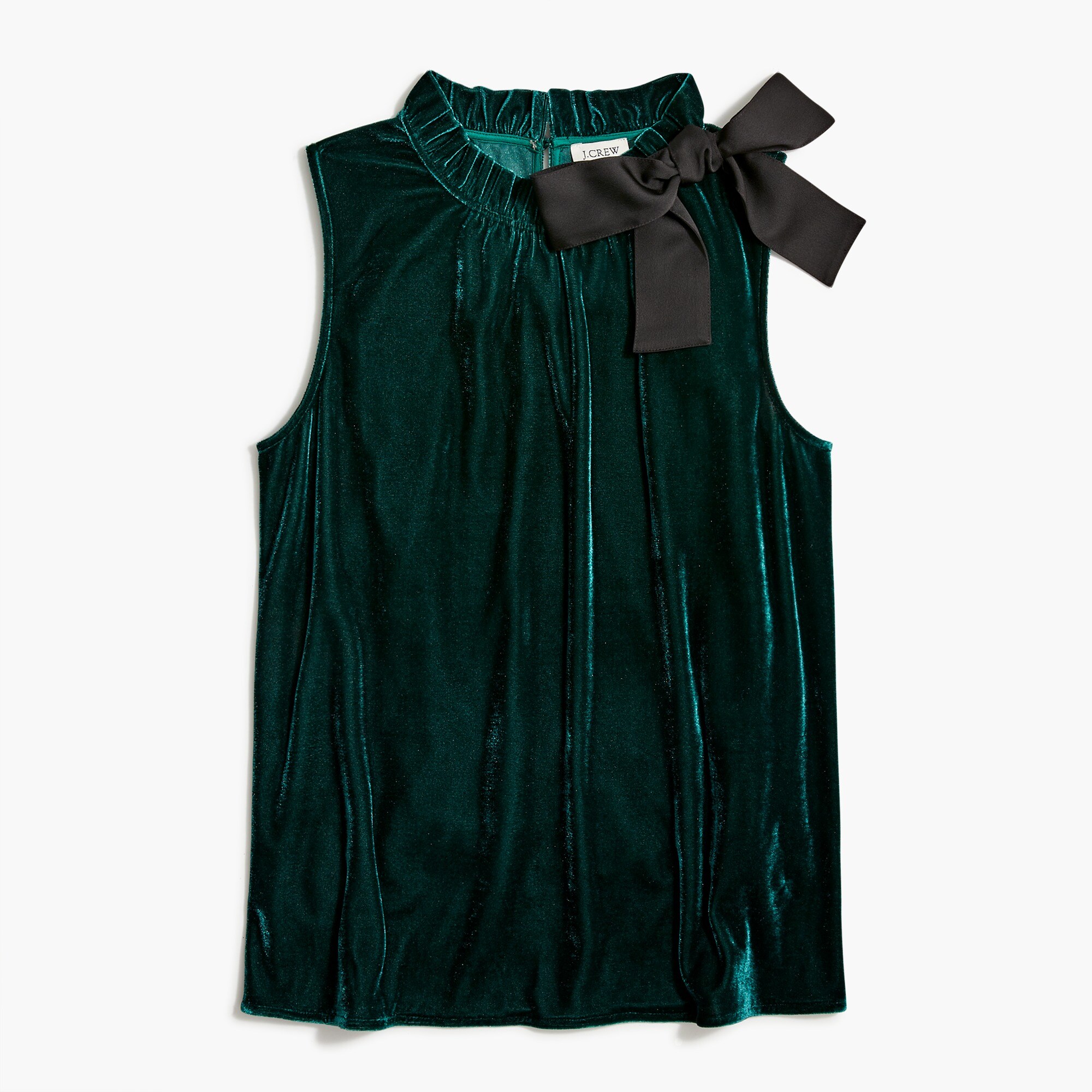 Velvet bow-neck ruffle top