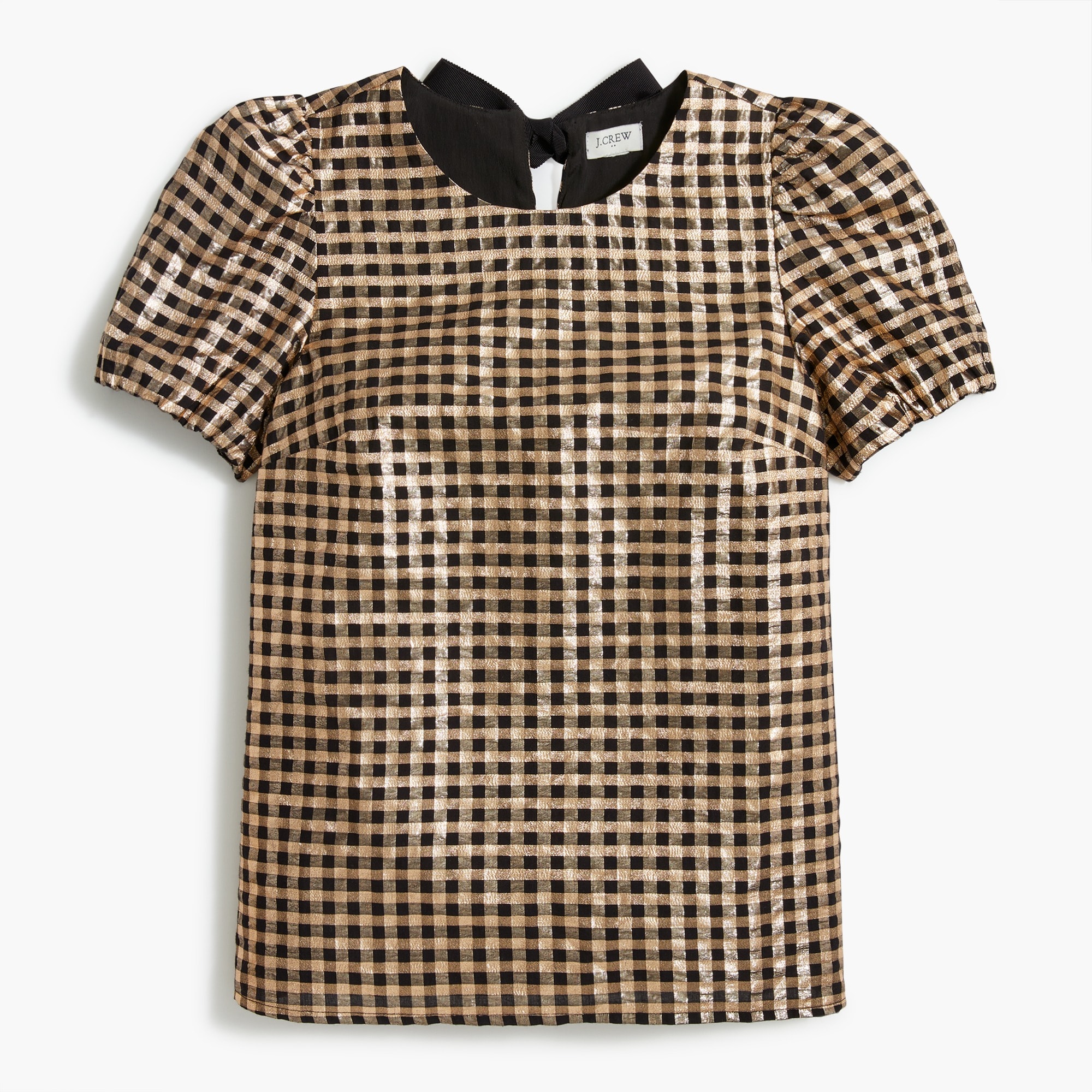 Lurex® metallic threads puff-sleeve top