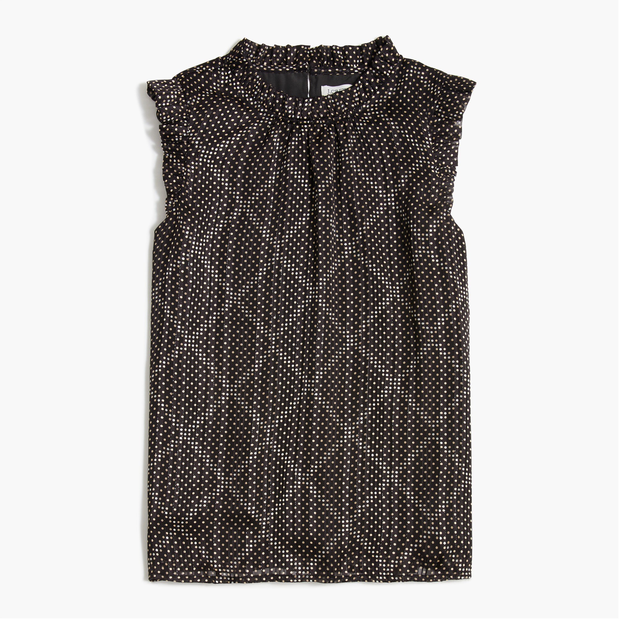 Sleeveless striped Lurex® metallic threads ruffleneck top