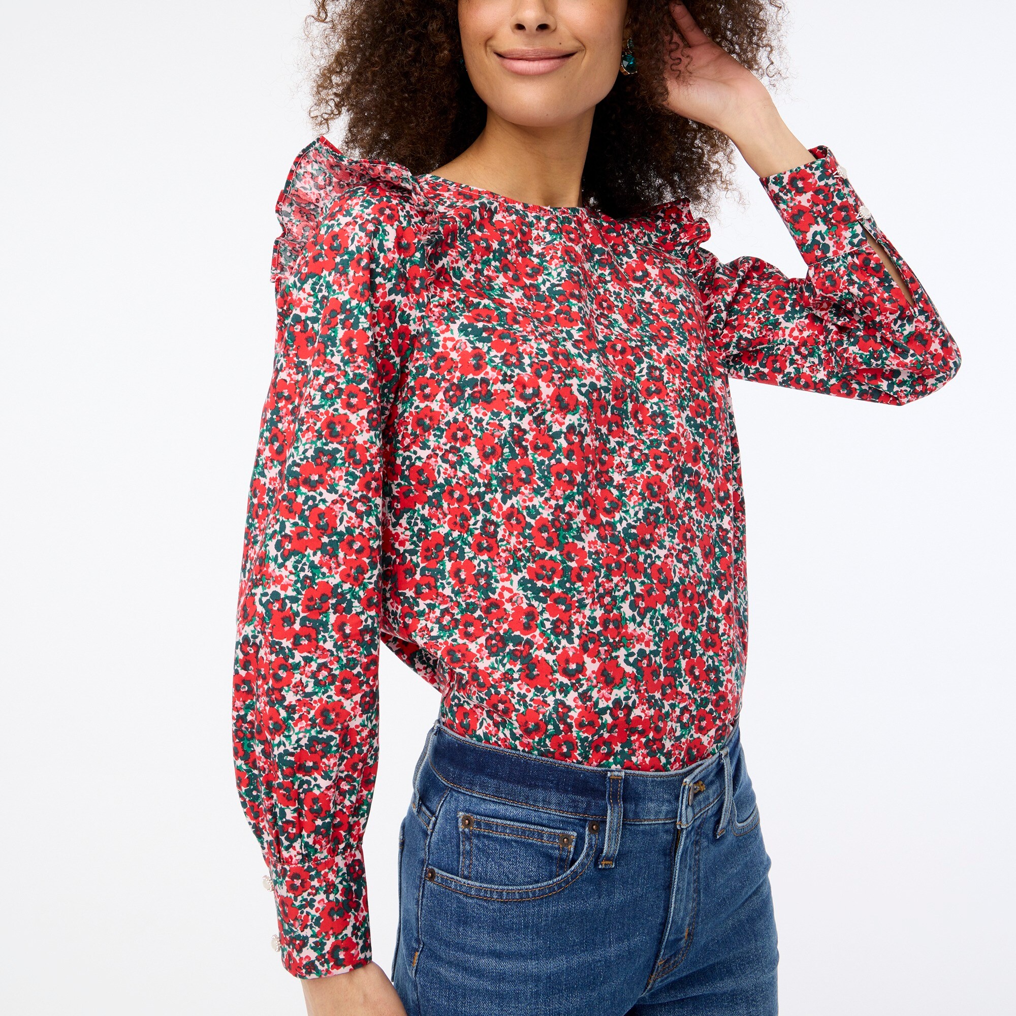 Cotton poplin ruffle top