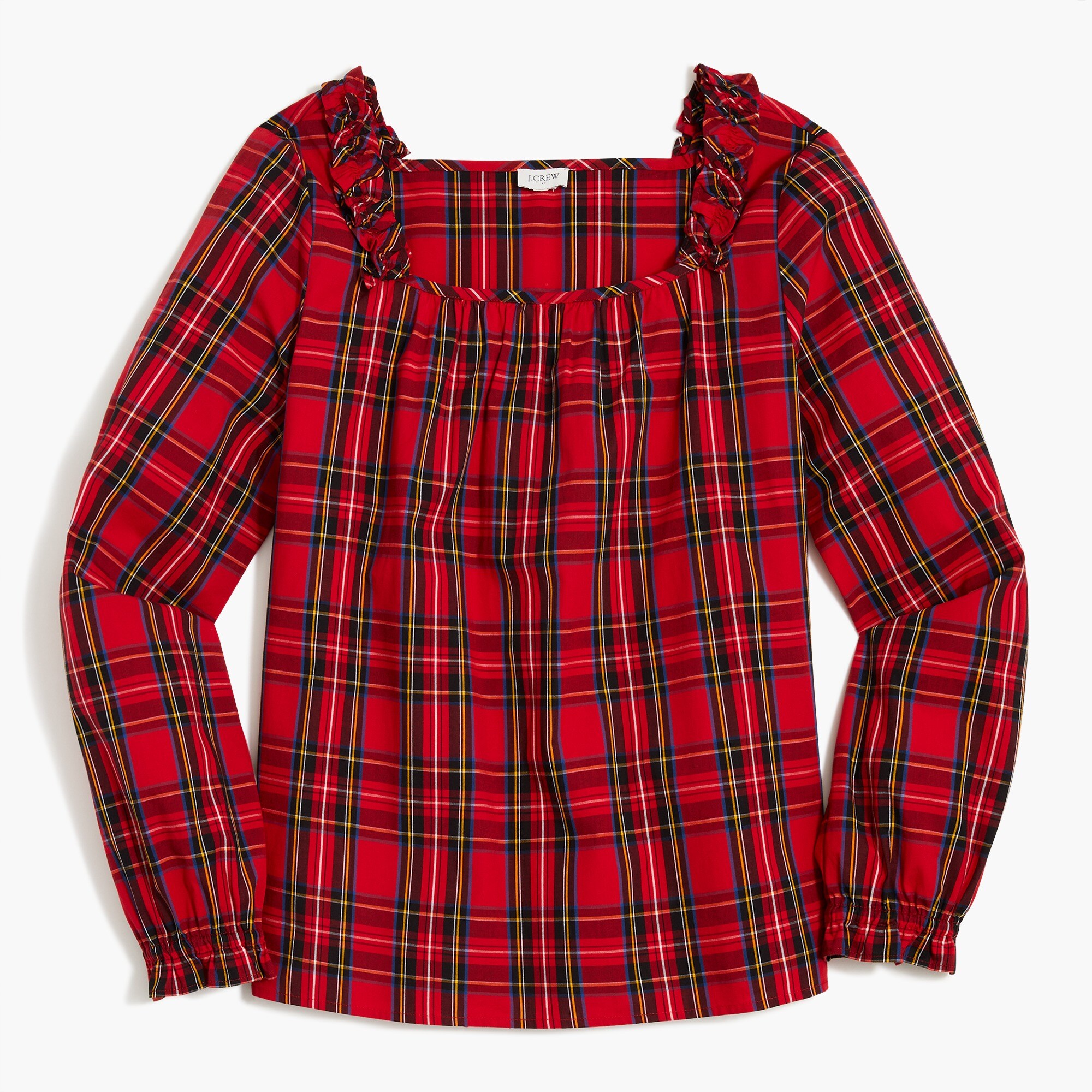 Cotton-blend poplin squareneck ruffle top