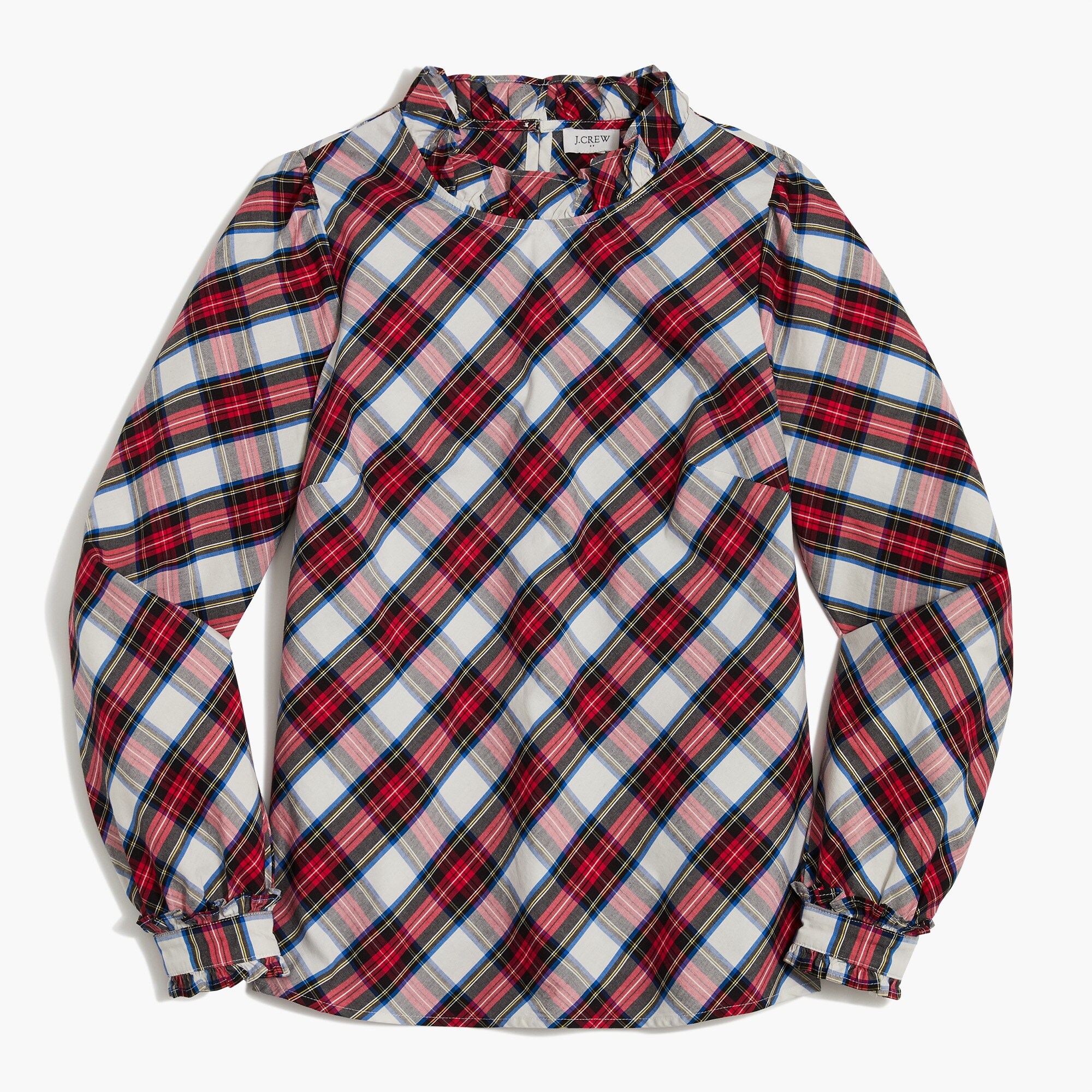 cotton-blend poplin ruffleneck top for women