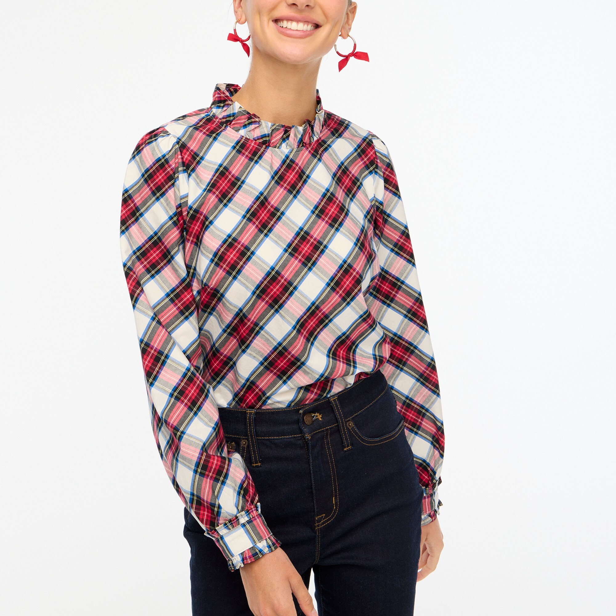 Cotton poplin ruffleneck top
