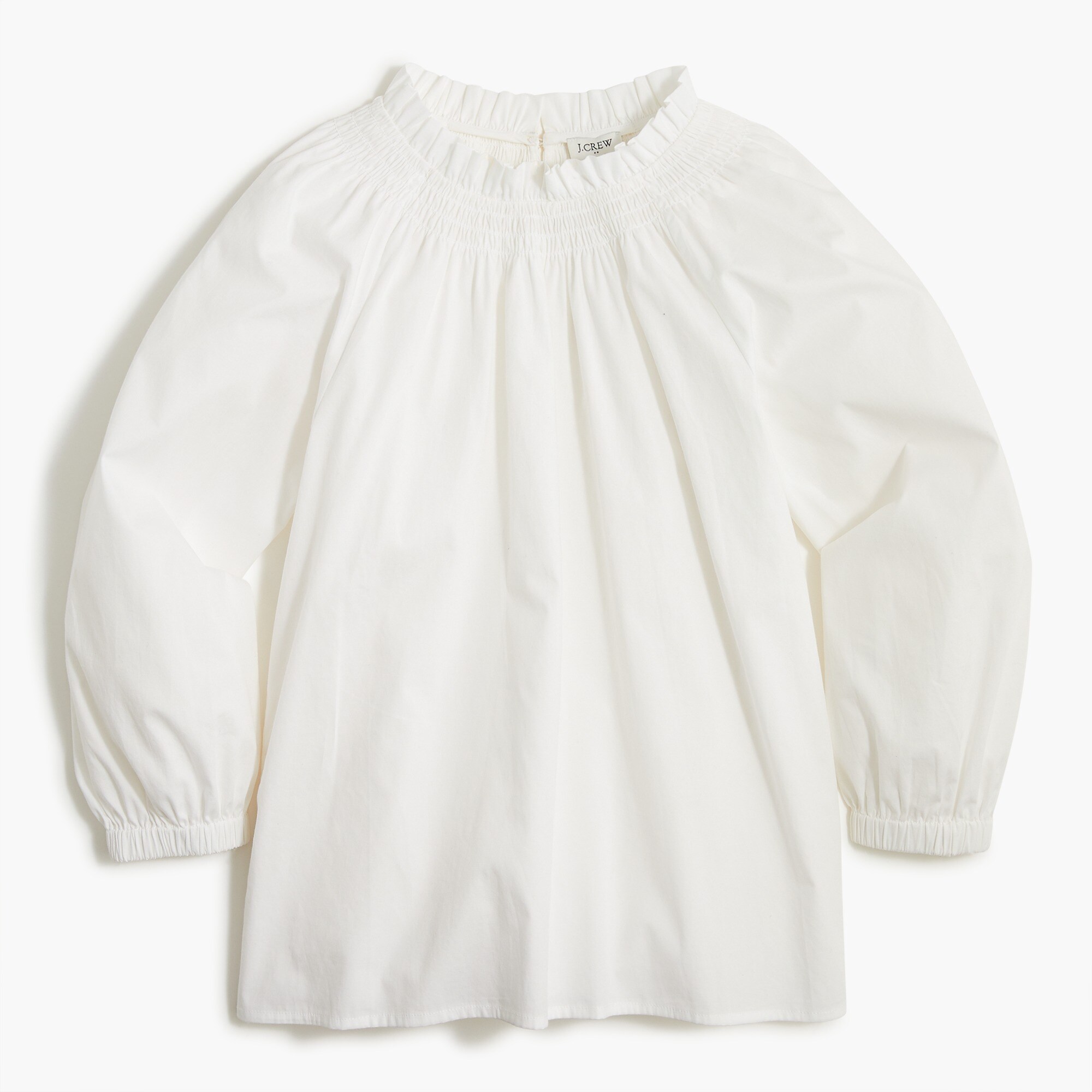 cotton poplin smocked ruffleneck top for women