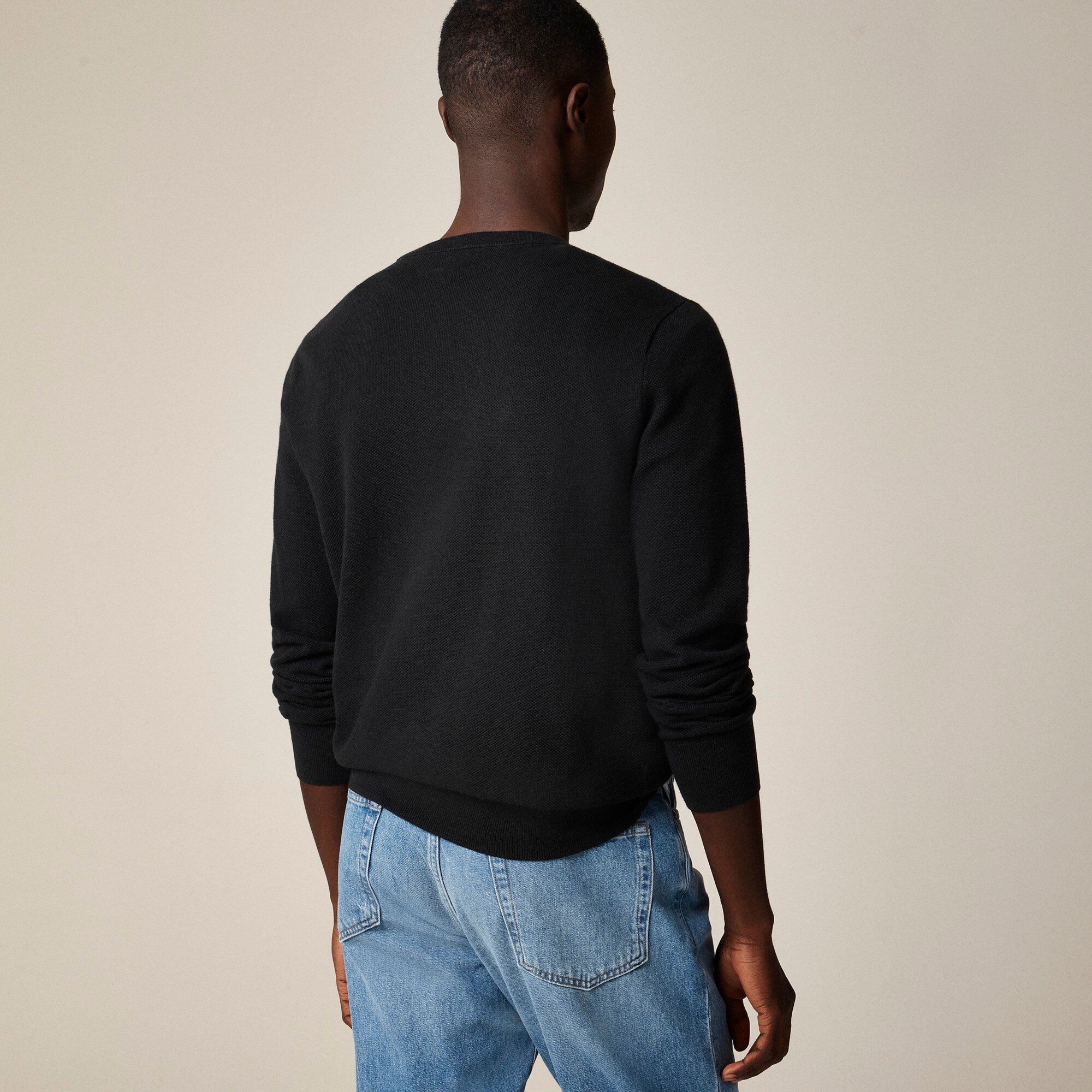 Cotton piqué-stitch crewneck sweater