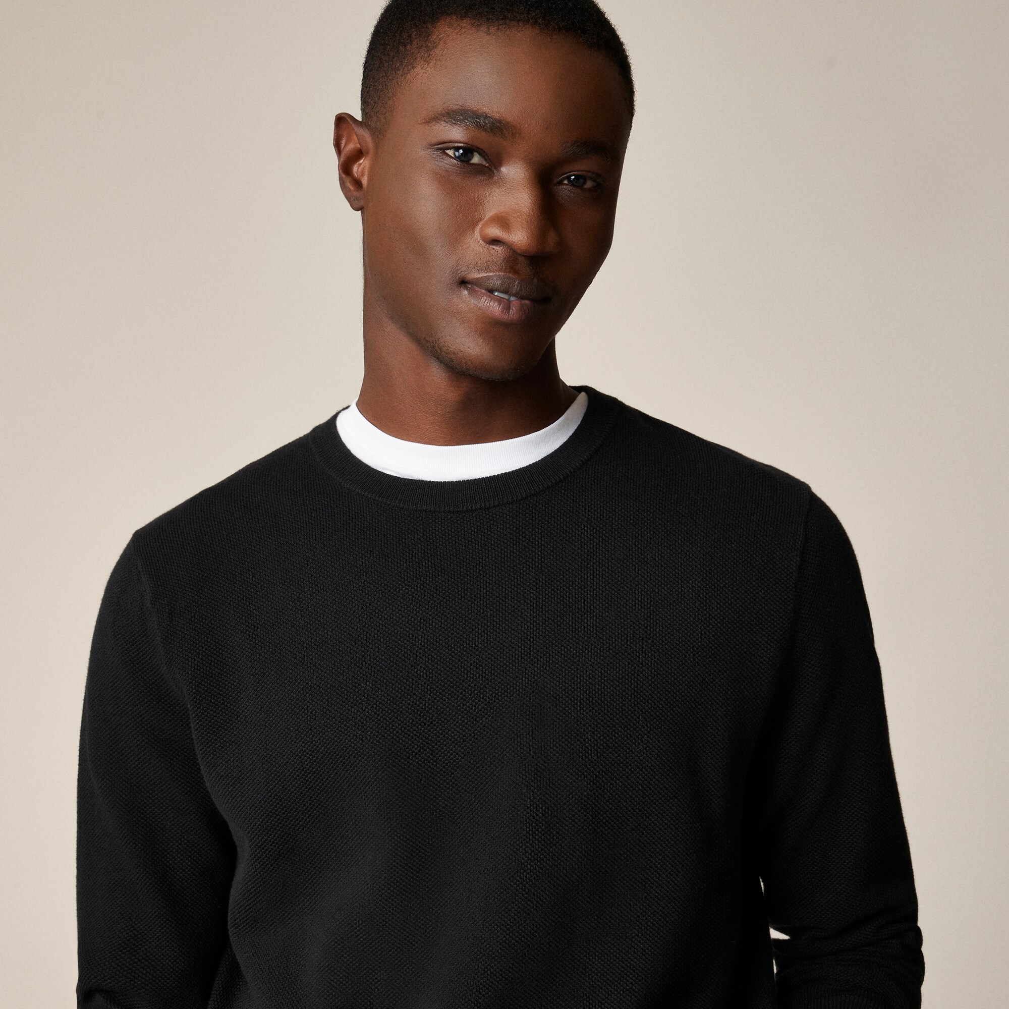 Cotton piqué-stitch crewneck sweater