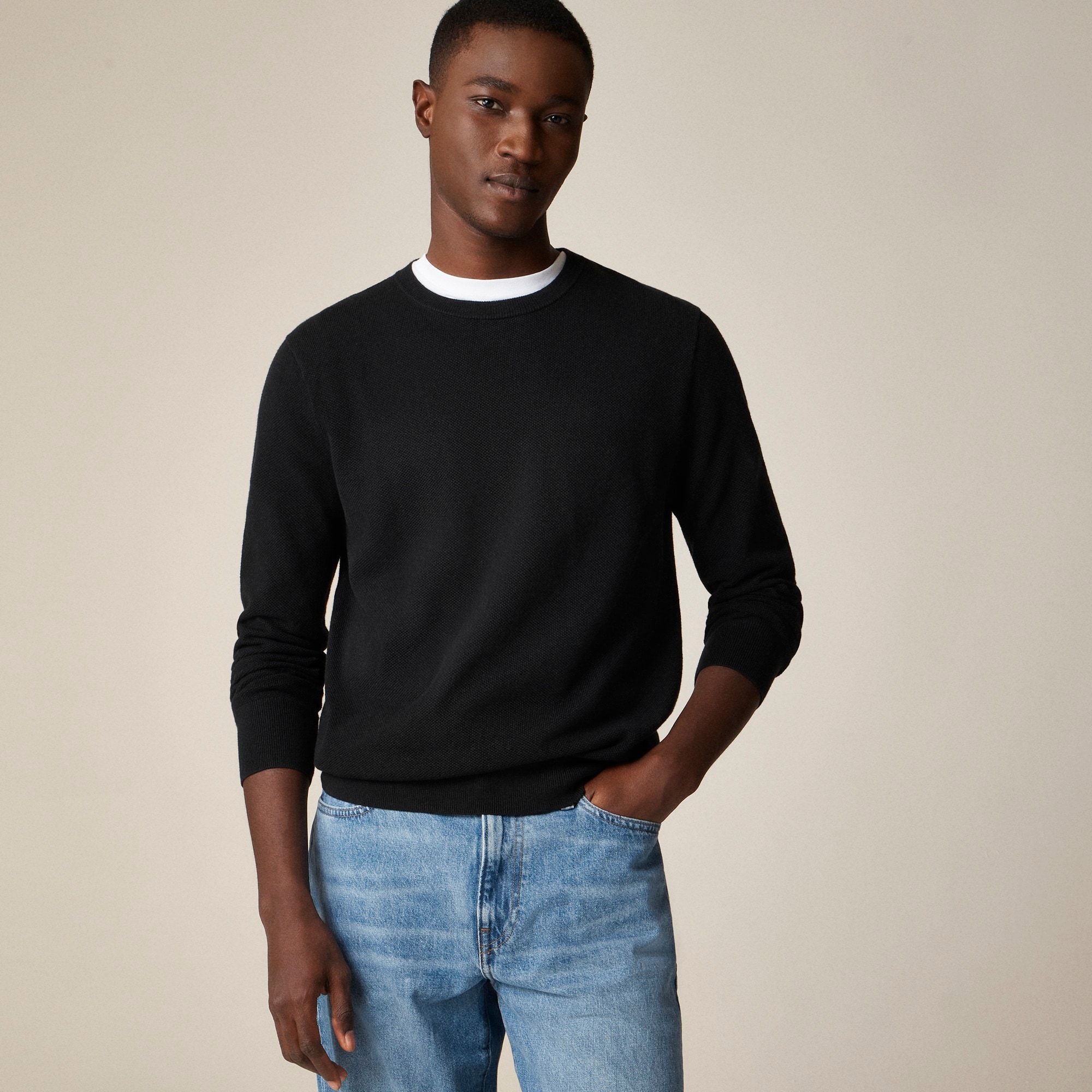  Cotton piqu&eacute;-stitch crewneck sweater