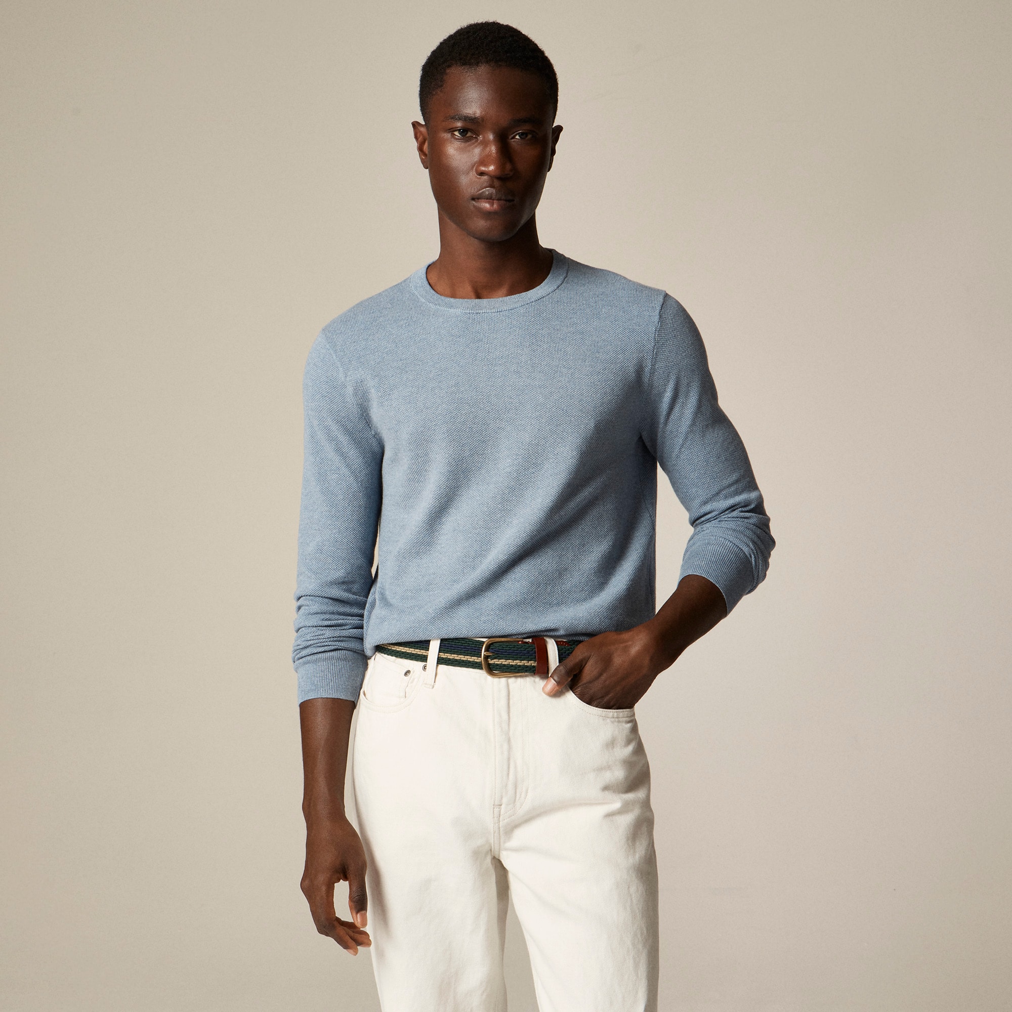 mens Cotton piqu&eacute;-stitch crewneck sweater