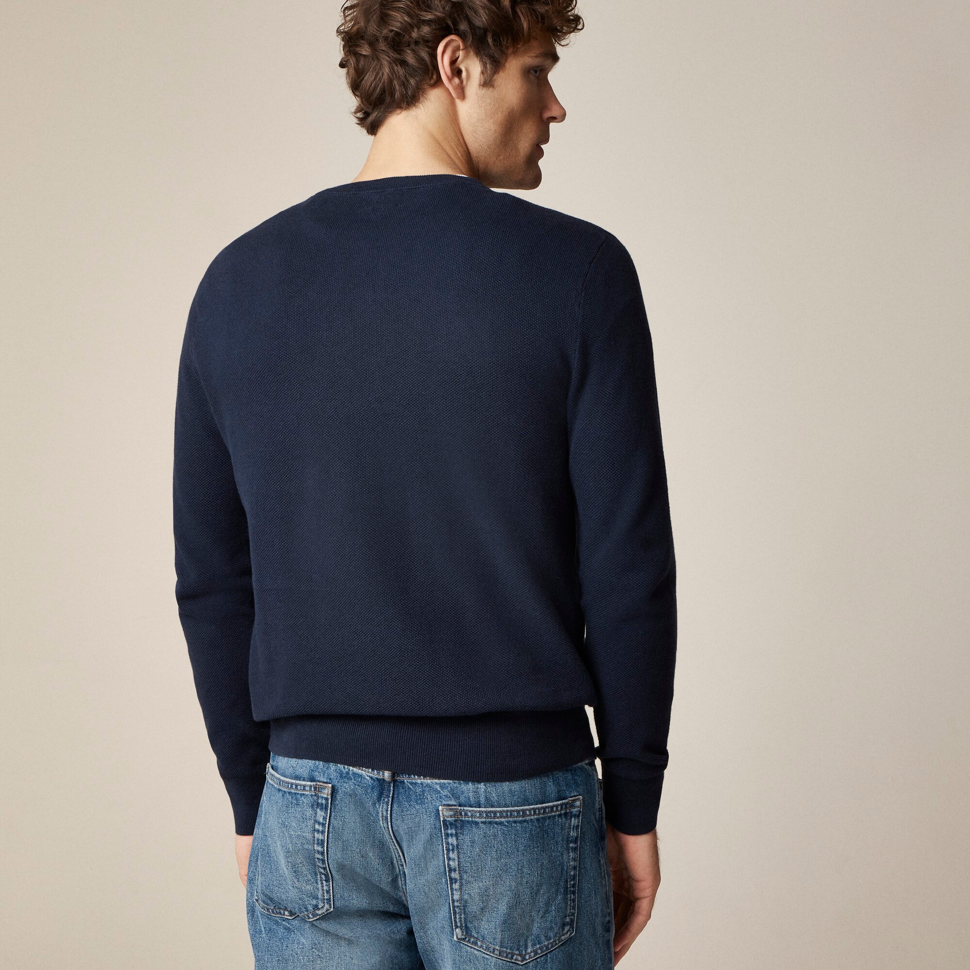 Cotton piqué-stitch crewneck sweater