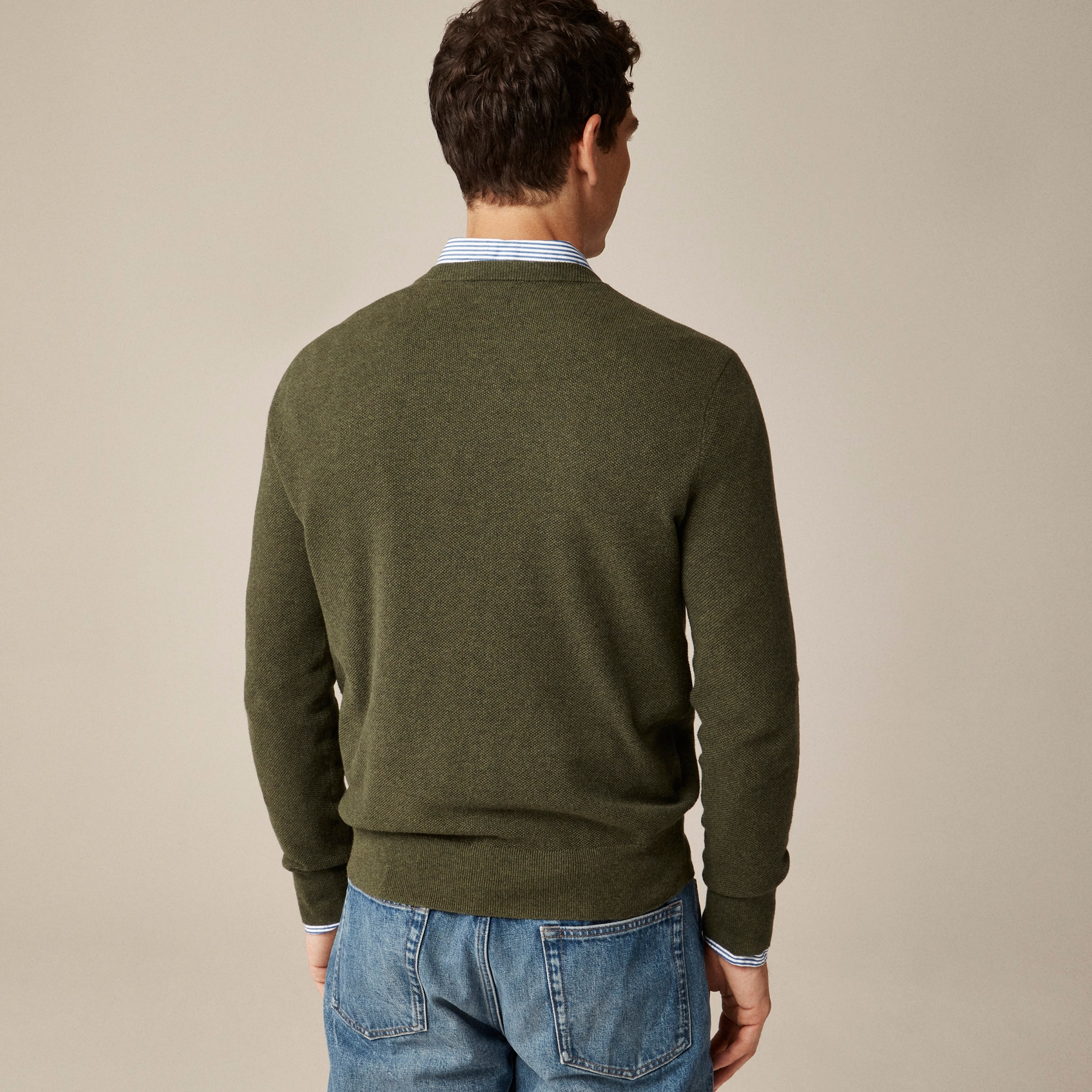 Cotton piqué-stitch crewneck sweater