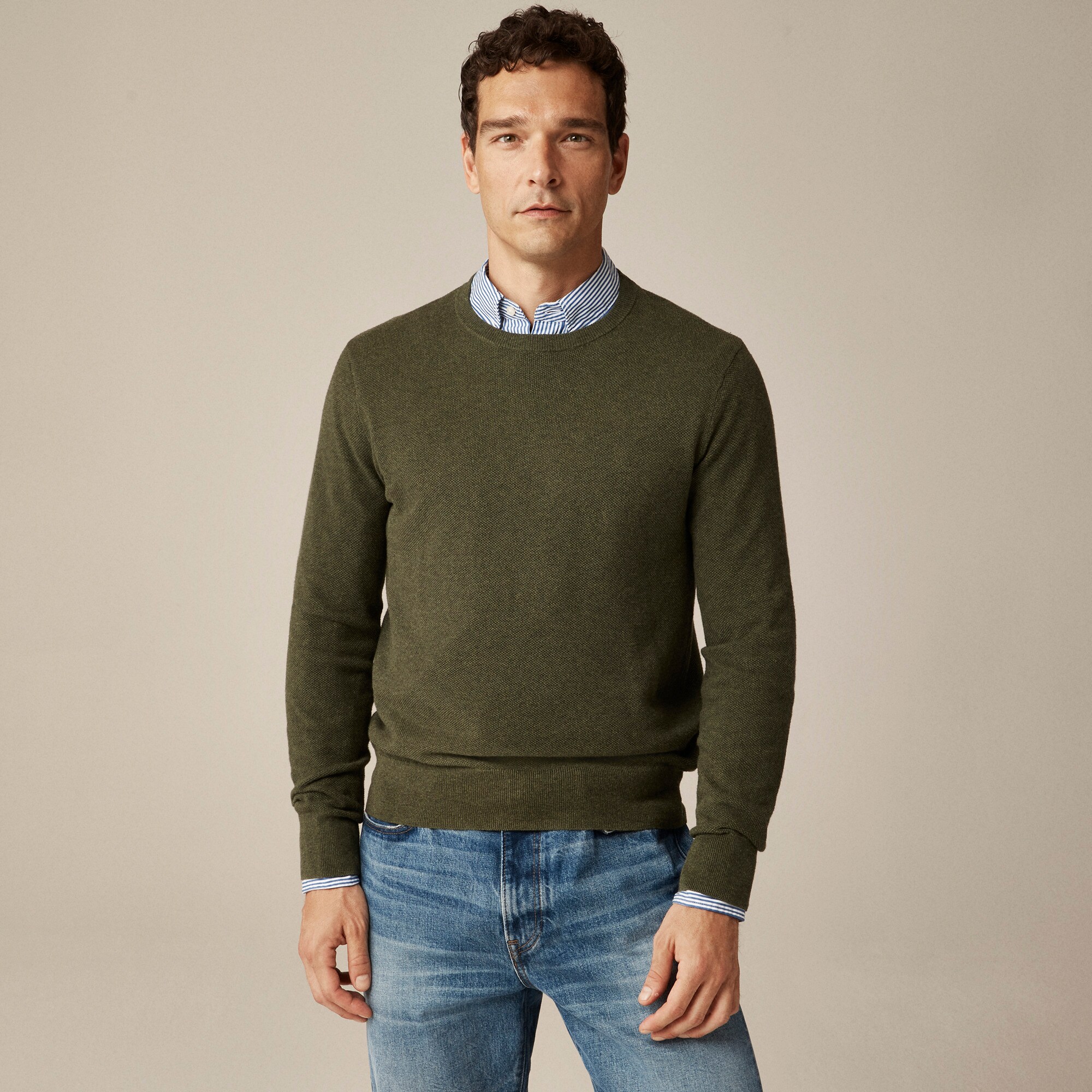  Cotton piqu&eacute;-stitch crewneck sweater